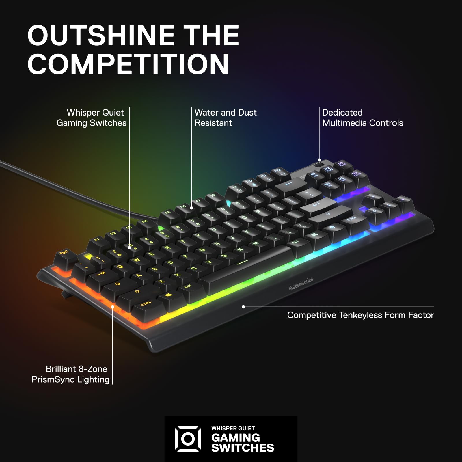 SteelSeries Apex 3 TKL - Gaming Keyboard - Tenkeyless Compact Form Factor - 3