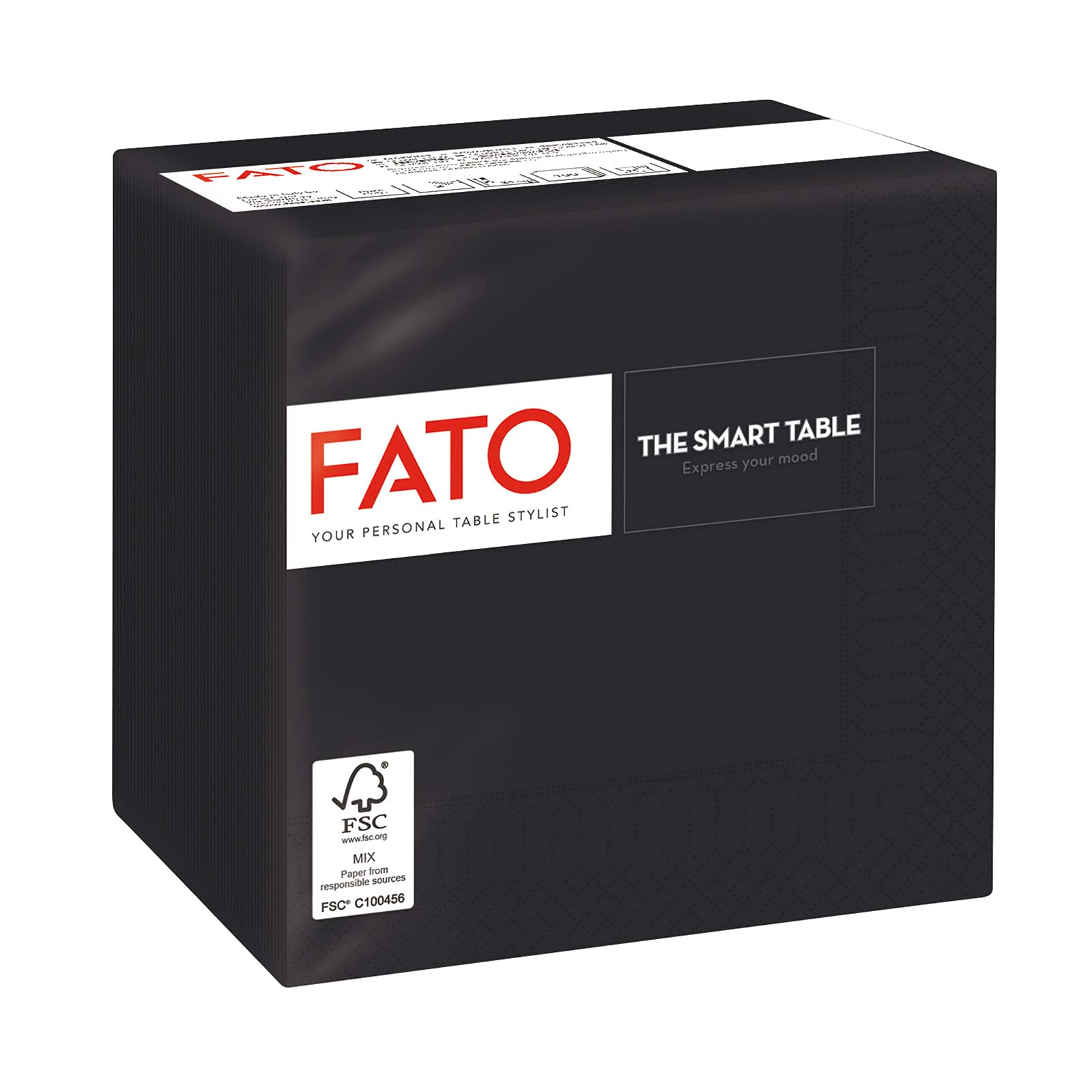 FATO Black Paper Napkins - 2-Ply, 24x24 cm, 100 Count