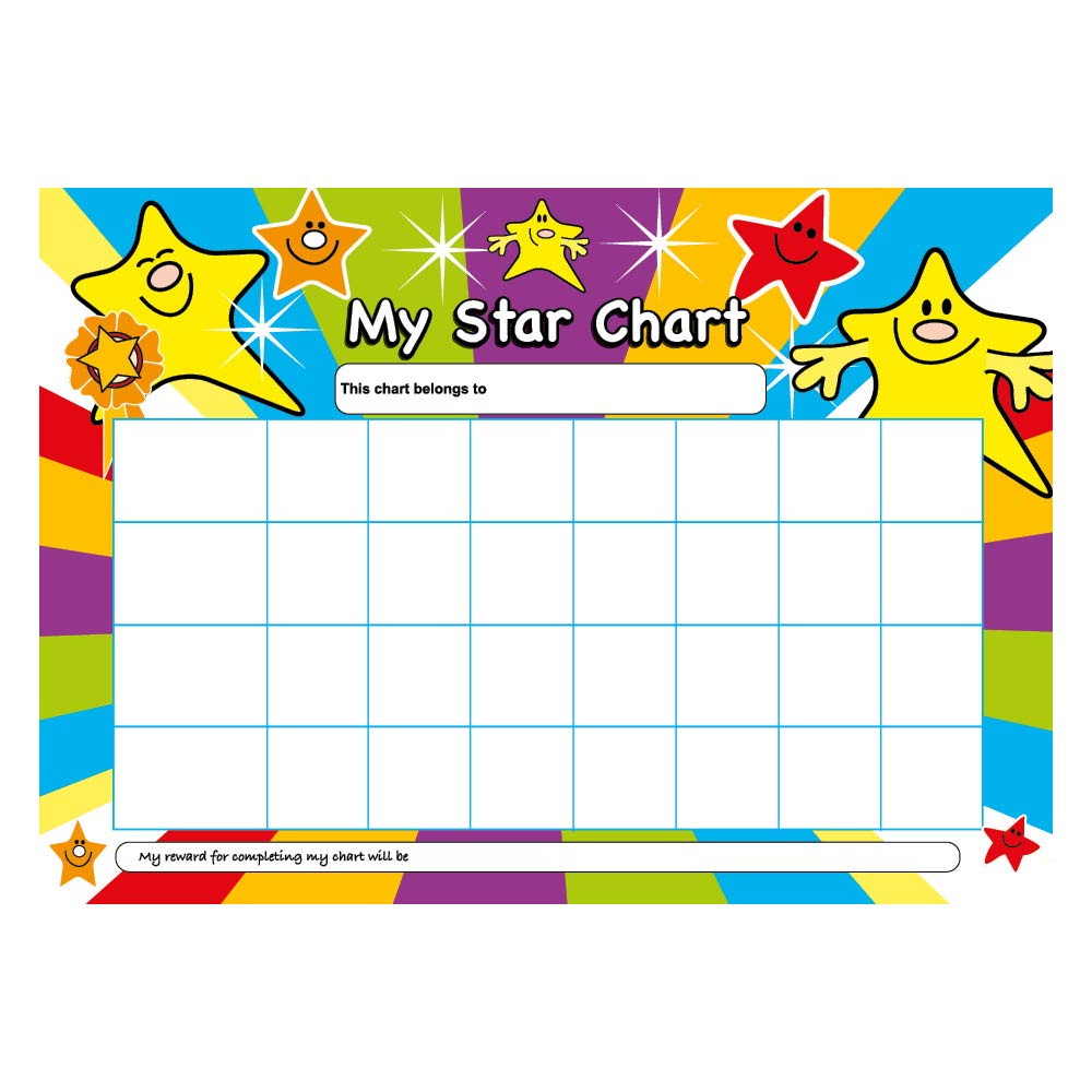 SuperStickers A4 Star Reward Chart Set with 50 Multi-Colour Smiley Star Stickers DPS212