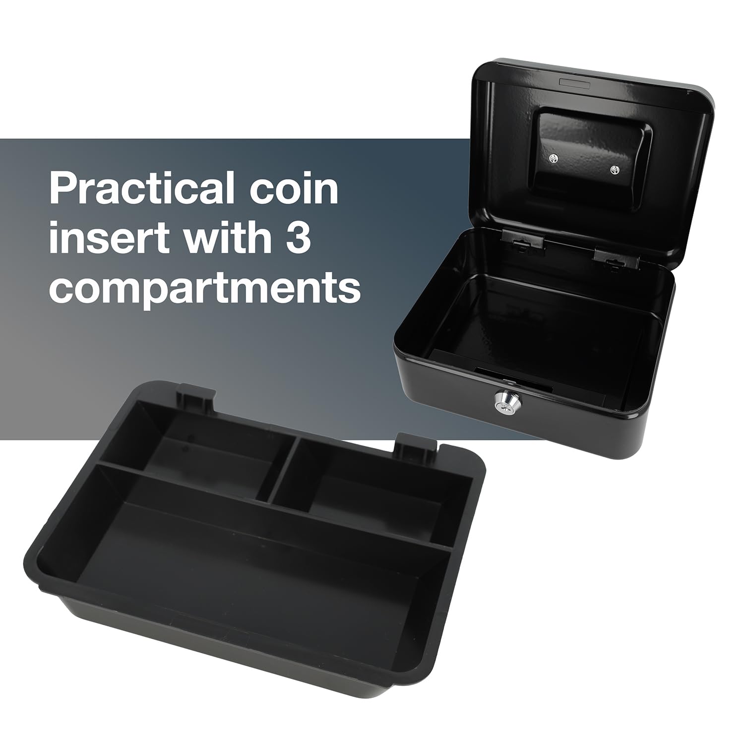Westcott Lockable Cash Box - Robust Sheet Steel Security | Black | 20 x 16 x 9 cm