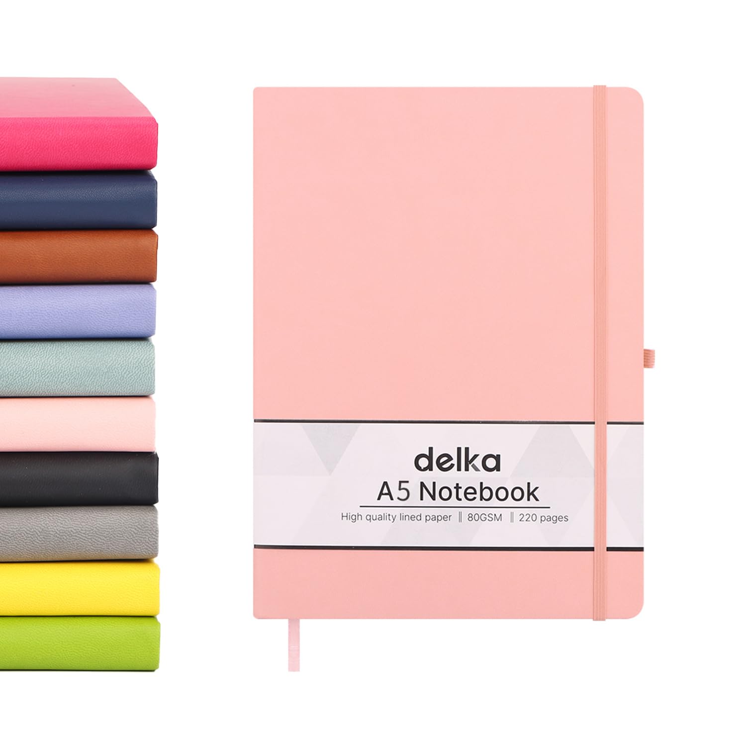 delka A5 Notebook - Vegan Leather Soft Cover Journal | 220 Ruled Pages | Pastel Pink