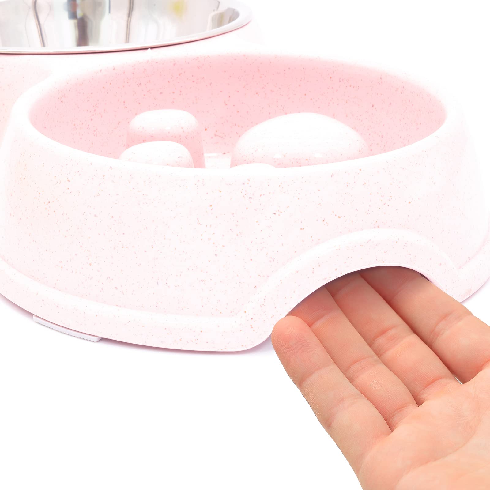 Fur & Bone Double Slow Feeder Dog Bowl - Stainless Steel & Wheat Straw | Non-Slip Base | Pink 8