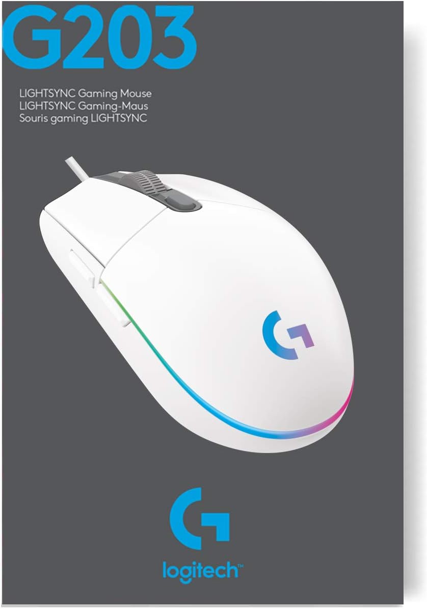 Logitech G203 LIGHTSYNC Gaming Mouse with Customizable RGB Lighting, 6 Programmable Buttons, Gaming Grade Sensor, 8K DPI Tracking, Lightweight - White 10