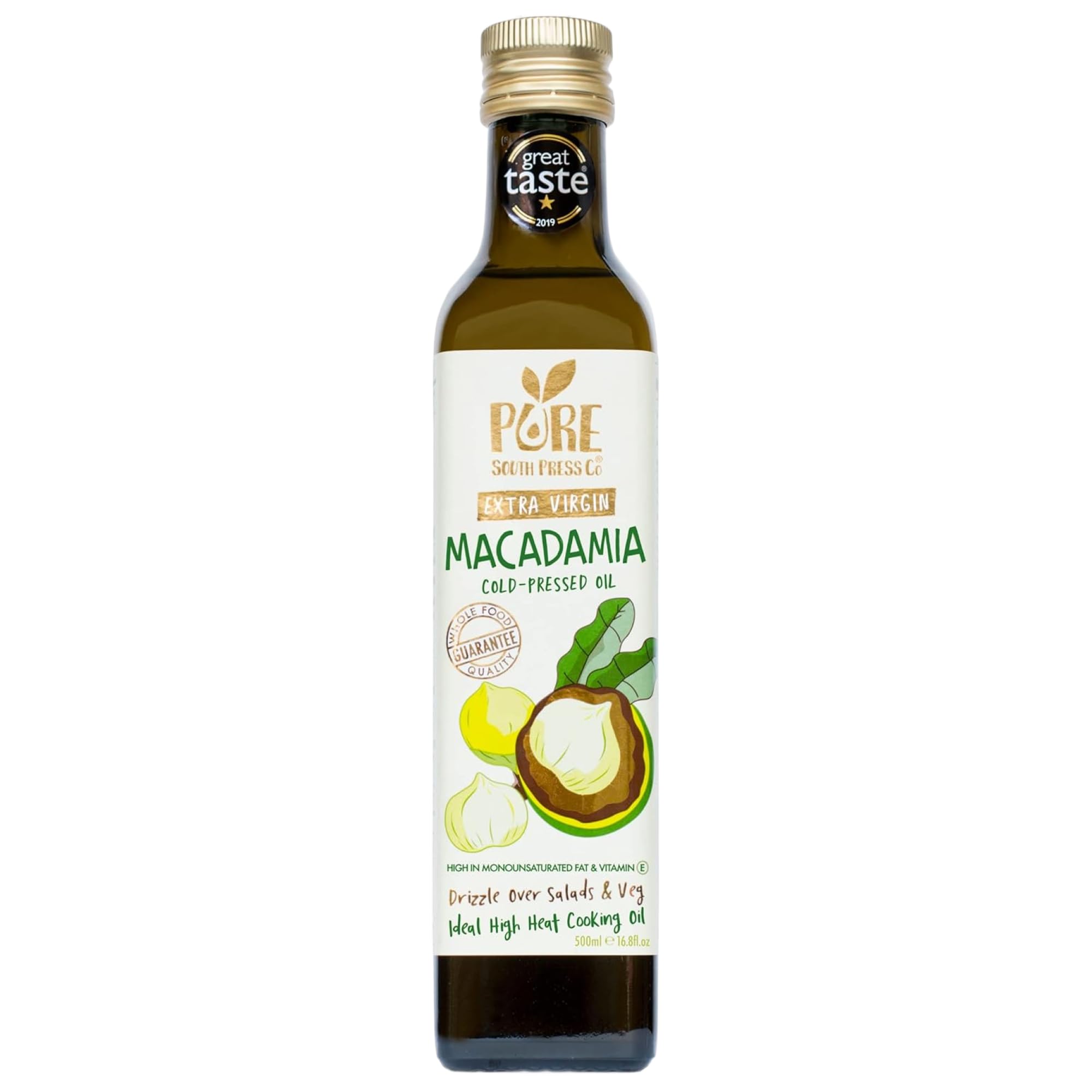 Pure South Press Cold-Pressed Extra Virgin Macadamia Nut Oil - High Heat Cooking | 70% Mono-Unsaturated Fat | 500 ml