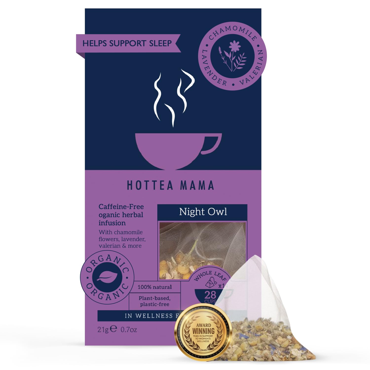 HOTTEA MAMA Night Owl Herbal Tea - Caffeine-Free Sleep Support | 15 Count Sachets