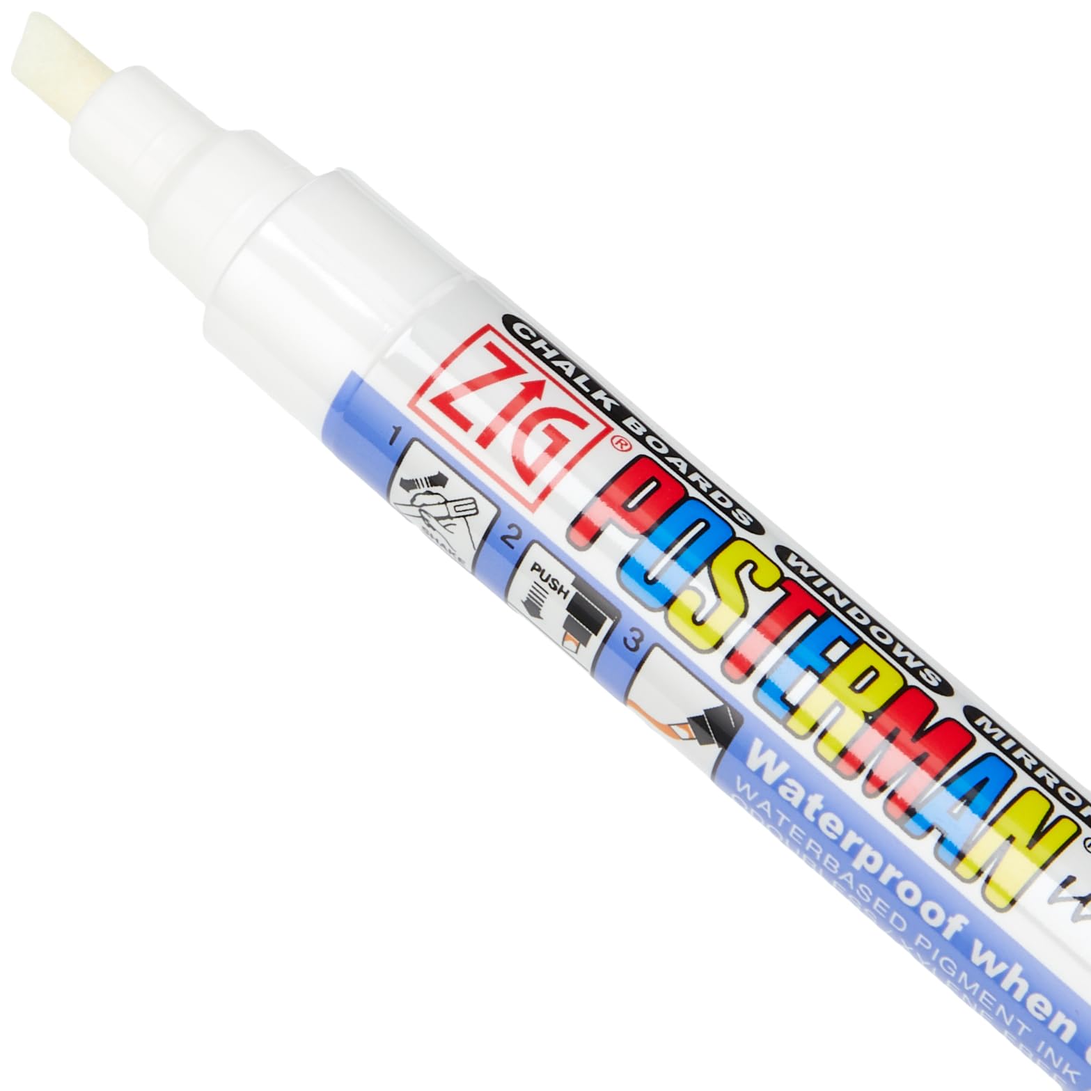 Kuretake Zig Posterman Waterproof Marker - PMA-50 | 6mm Chisel Point | White Ink