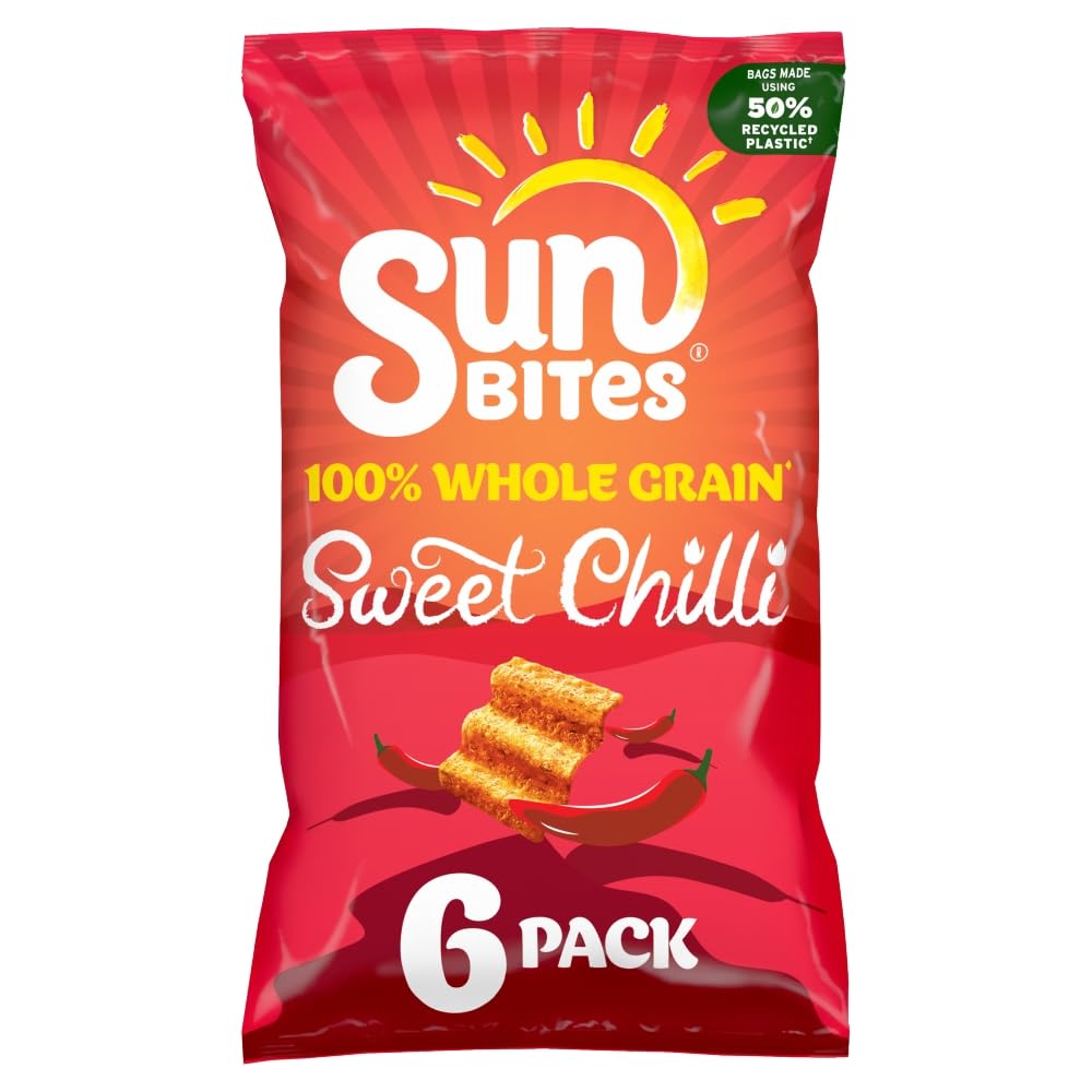 Sunbites Sonnengereifte Sweet-Chili-Vollkornchips, 6 x 25 g, Multipack