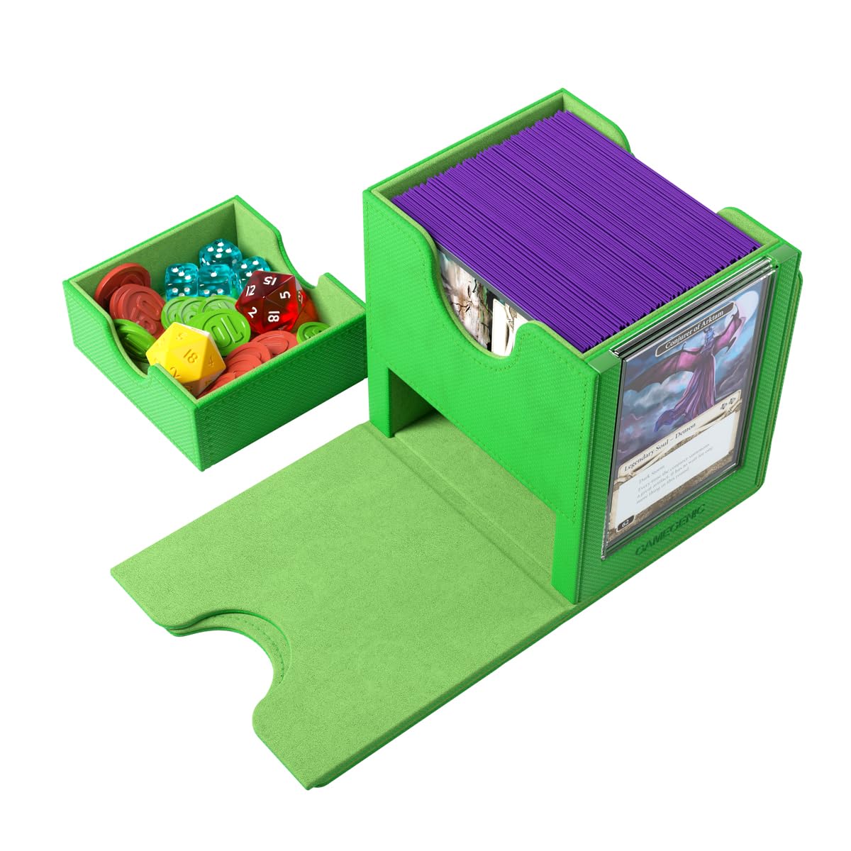 Gamegenic Sidekick Pro 100+ XL Card Box - Green | Holds 100+ Double Sleeved Cards | Includes Slide Case 6