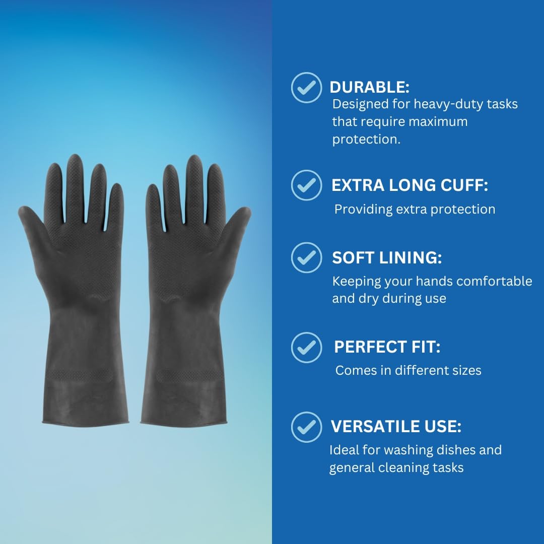 Elliott Extra Tough Rubber Cleaning Gloves - Large, Black | Non-Slip Grip | 2-Piece Pack 4