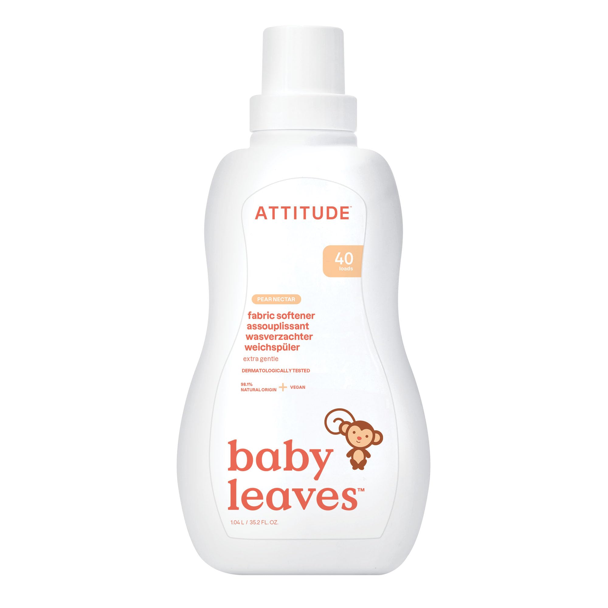 ATTITUDE Liquid Fabric Softener - Pear Nectar Scent, EWG Verified, 1.04 L