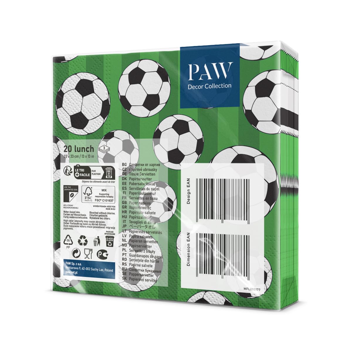 PAW Decor Collection Napkins 3-Ply Soccer Ball Print - 33 x 33 cm | 20 Pieces