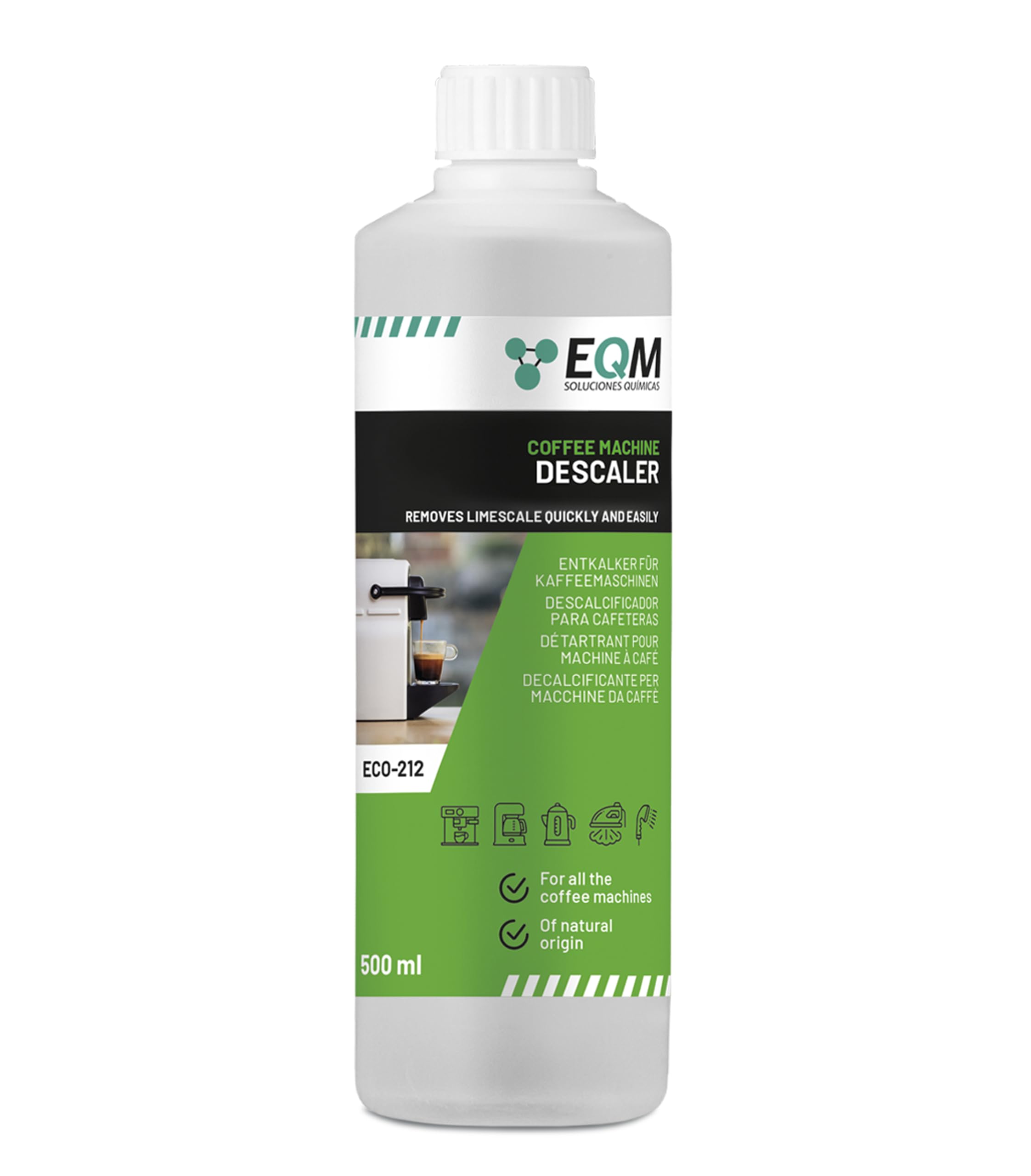 EQM SOLUCIONES QUIMICAS ECO-212 Coffee Machine Descaler - 500 ml | 100% Natural Origin | Citric Acid