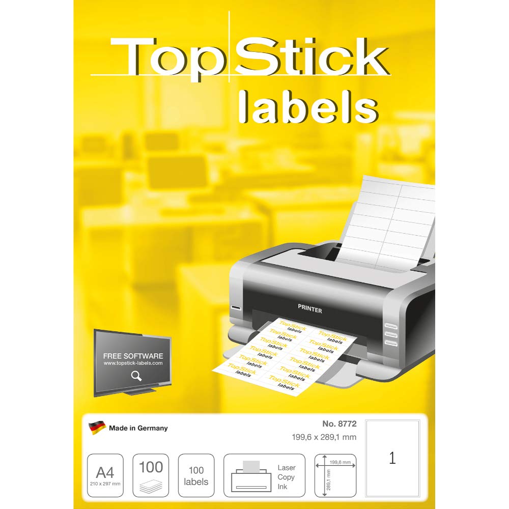 TopStick 8772 Parcel Shipping Paper Labels - 1 Label per A4 Sheet | 199.6 x 289.1 mm | 100 Sheets 3