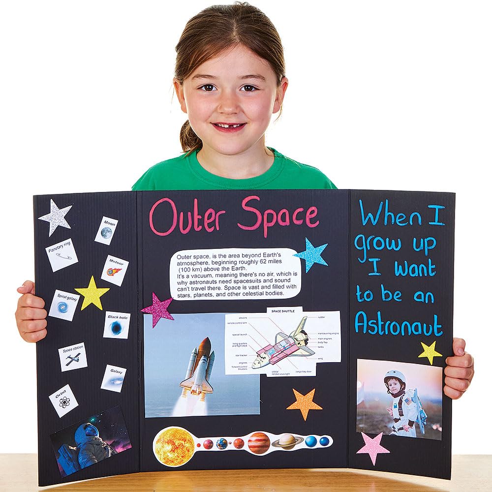 Baker Ross Small Black Presentation Boards - Tri-Fold, Reusable Display | Pack of 4 | 61cm x 41cm 3