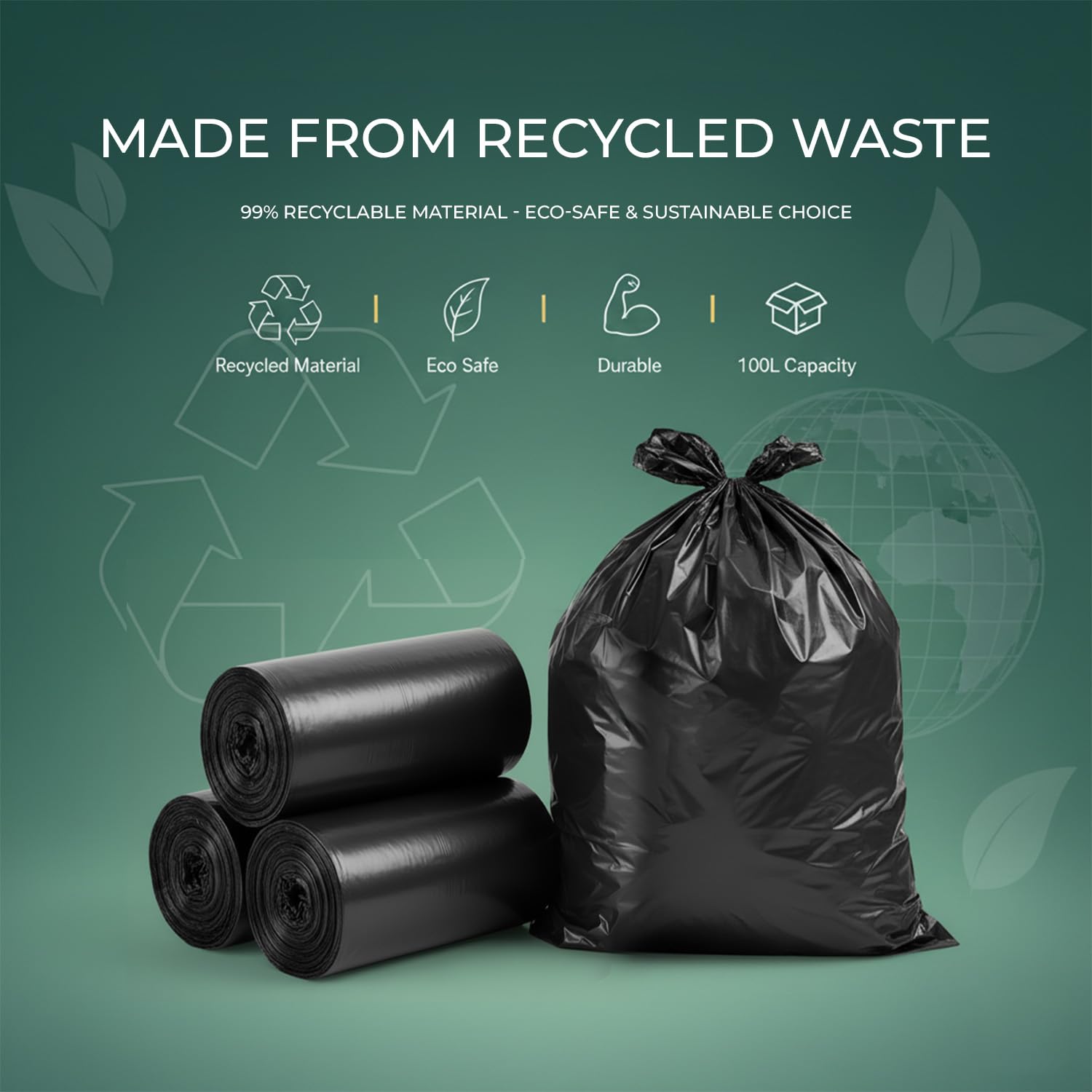 Stick Well 50 Pack Black Bin Bags - 100L Capacity, 33 Micron, Leak-Resistant | Eco-Friendly 3