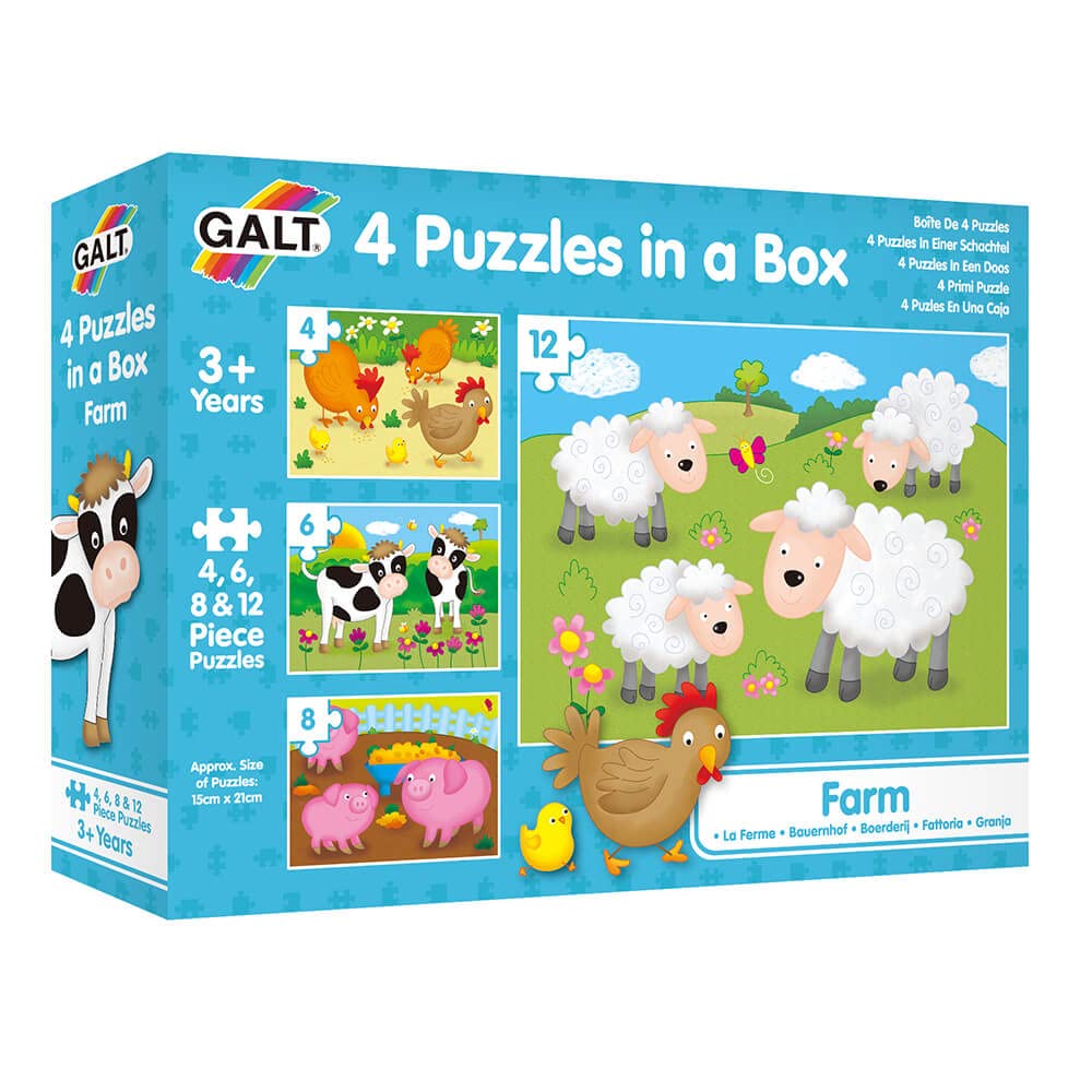 Galt Toys 4-in-1 Farm Puzzles - 4, 6, 8, 12 Pieces | Ages 3+