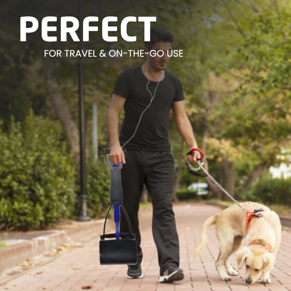 1ABOVE Heavy Duty Portable Pooper Scooper - Foldable, Long Reach, Easy Squeeze Trigger | Black & Blue 4