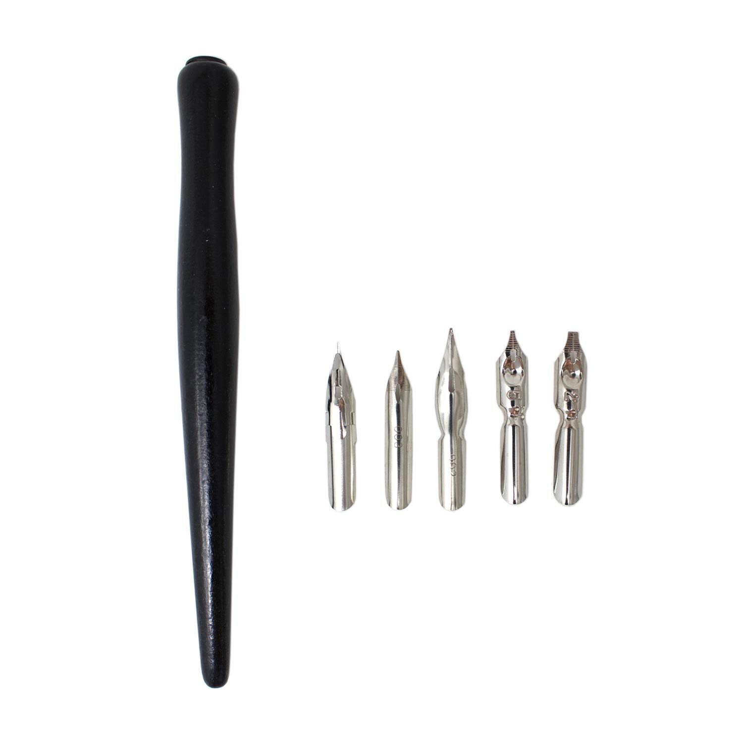 Artway Dip Pen Set - Black Wood Handle with 5 Nibs for Calligraphy & Drawing | Quick Drying