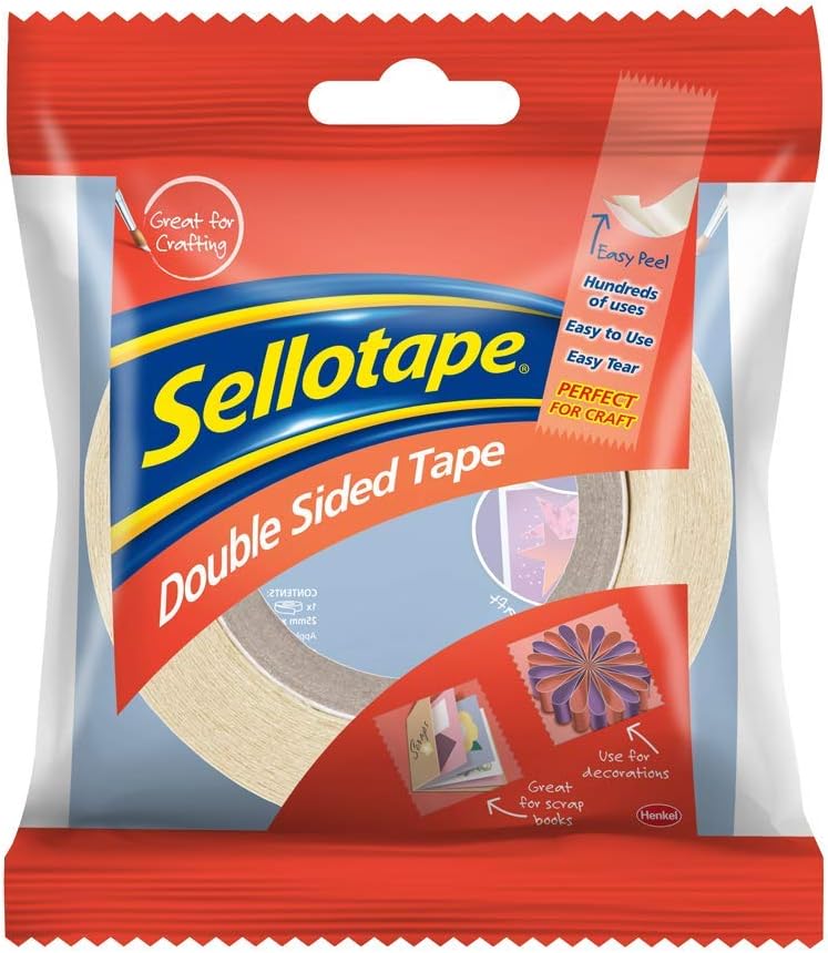 Sellotape Double Sided Tape, Strong Double Sided Tape for Everyday Use, Mounting, Arts & Crafts, Easy to Use Double Sided Sticky Tape with Solid Grip & Easy Peel, 25mmx33m 3