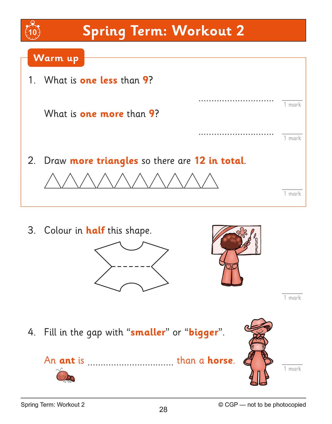 CGP KS1 Maths 10-Minute Weekly Workouts - Year 1 Study Aid | Paperback | Ages 5-6 7