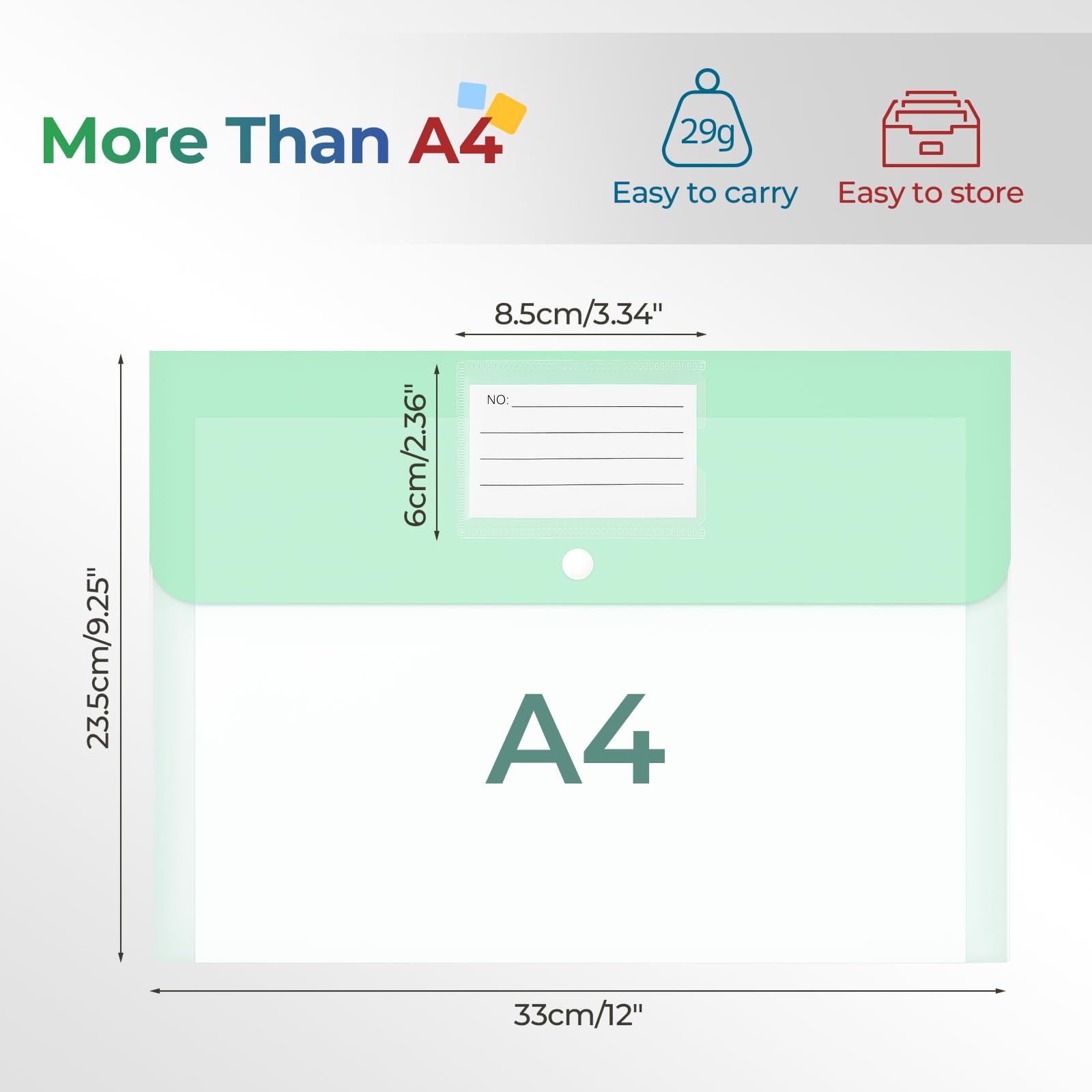 Euvqunn 32 PCS Plastic Wallets A4 - 8 Colours, Snap Button, Waterproof Document Folders