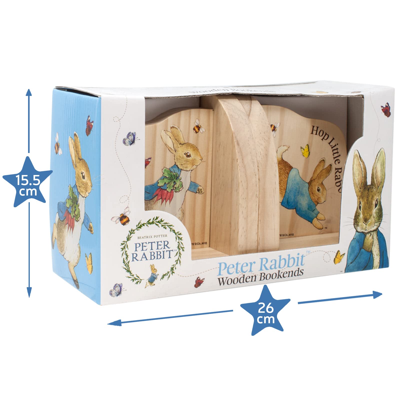 Rainbow Designs Peter Rabbit Wooden Bookends - Nursery Decor | Rubber Wood | Set of 2 3
