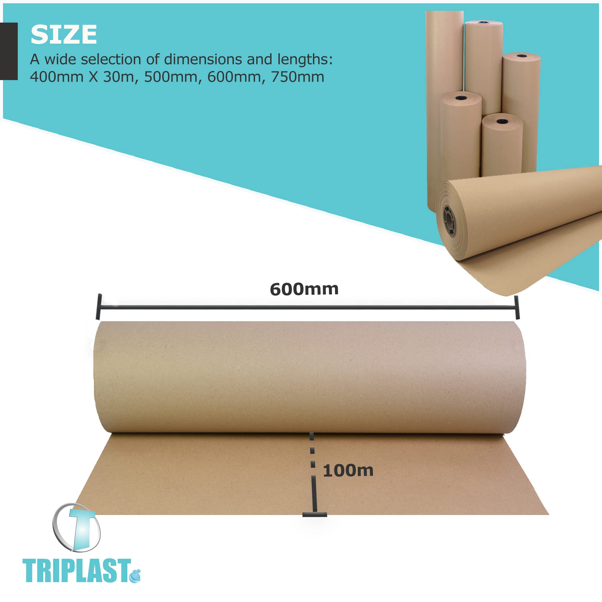 Triplast Brown ECO Kraft Paper Roll - 90 gsm | 600mm x 100m | 100% Recycled 6