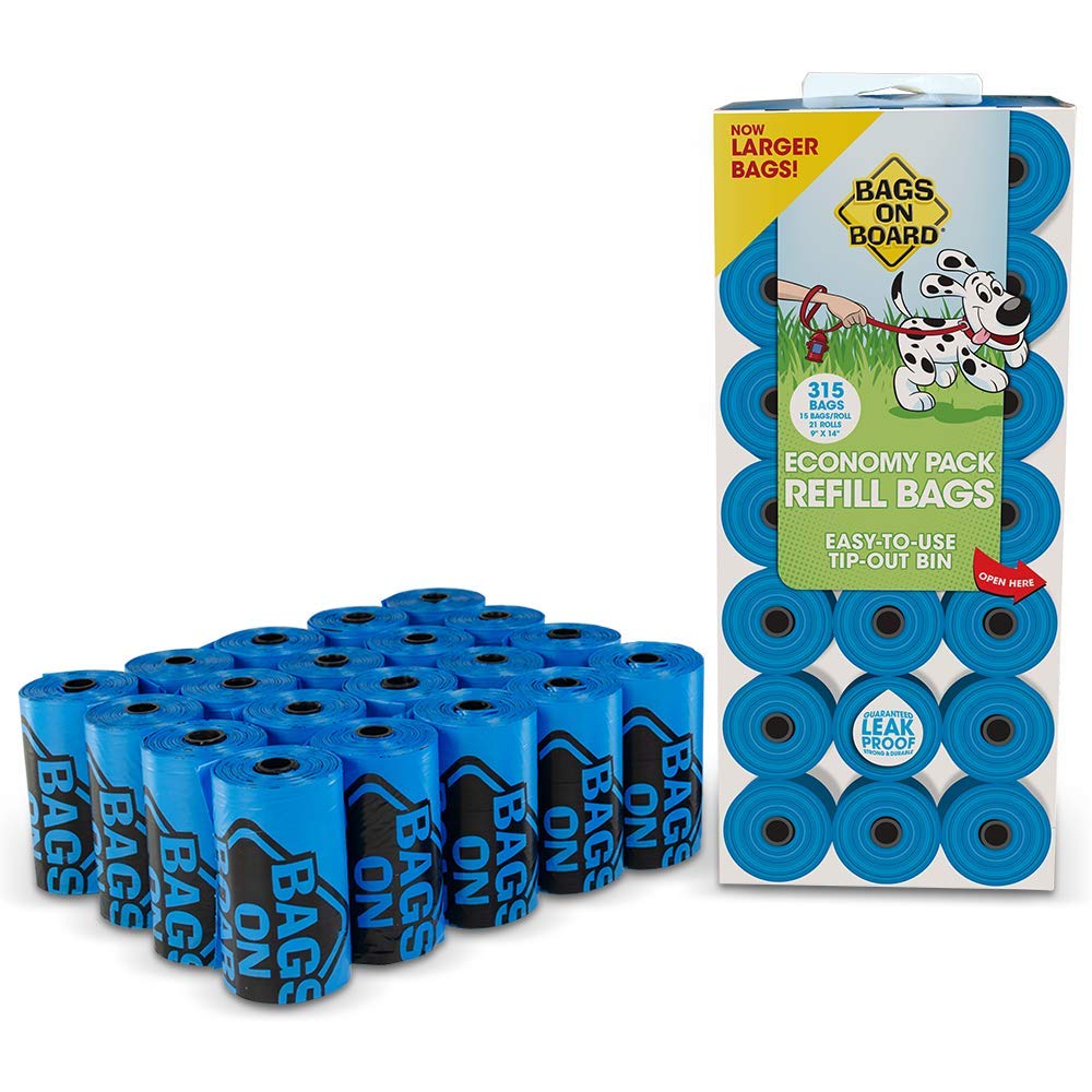 Bags on Board Dog Poop Bags - 315 Count Refill Pack | 9 x 14 Inches | Leak Proof | Unscented