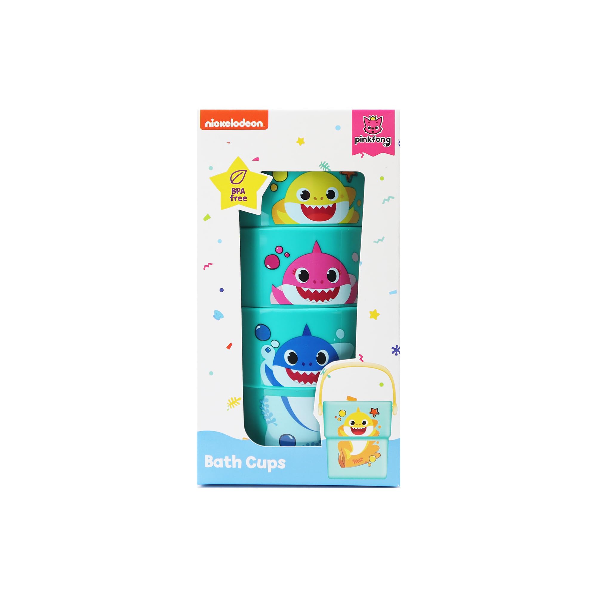 Baby Shark Bath Toys - 3 Pack Stackable Animal Print Cups | Ages 6M+