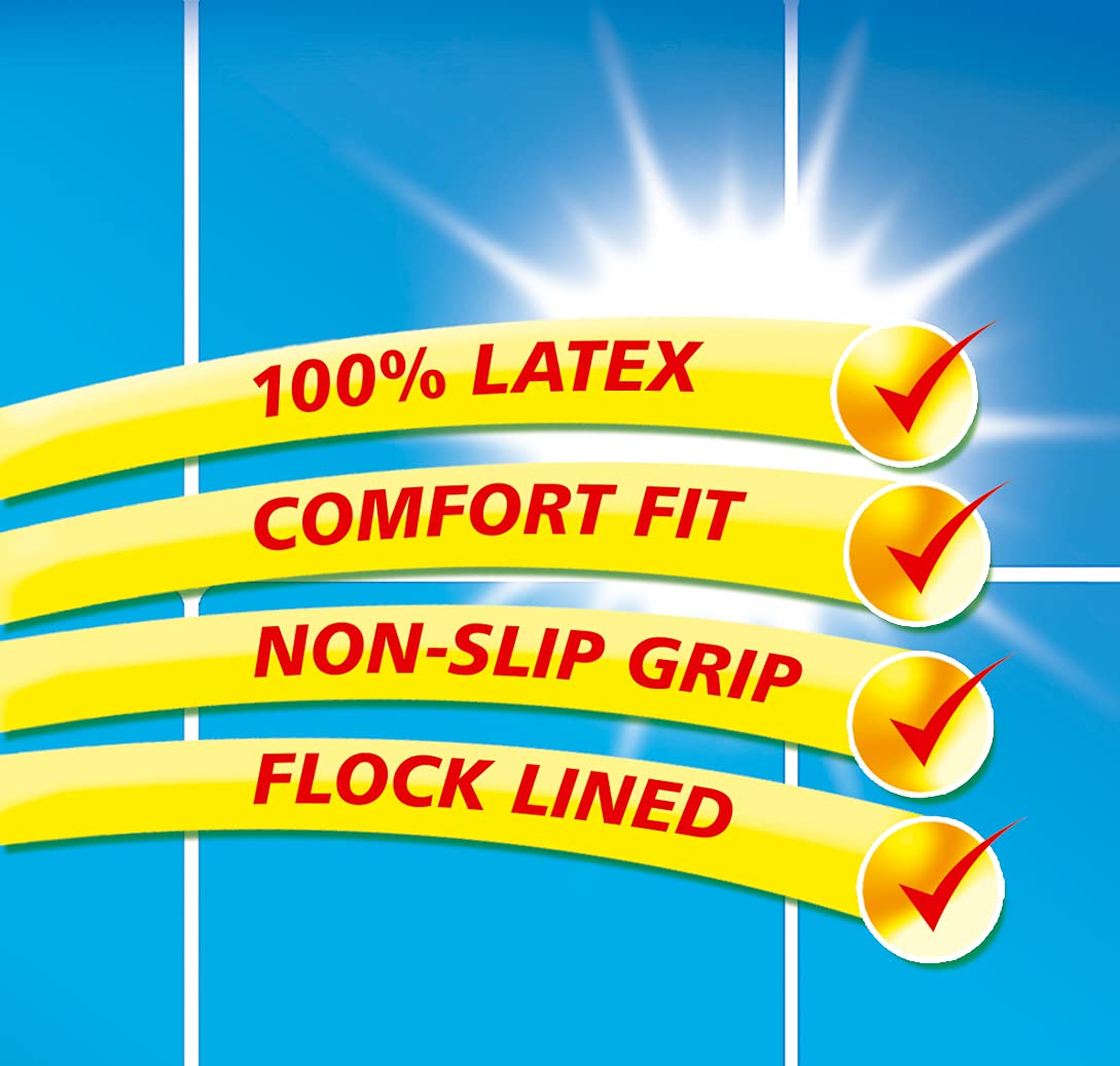 Duzzit Household Cleaning Gloves - 100% Latex, Comfort Fit Lined, Yellow | Size Small | Pack of 2