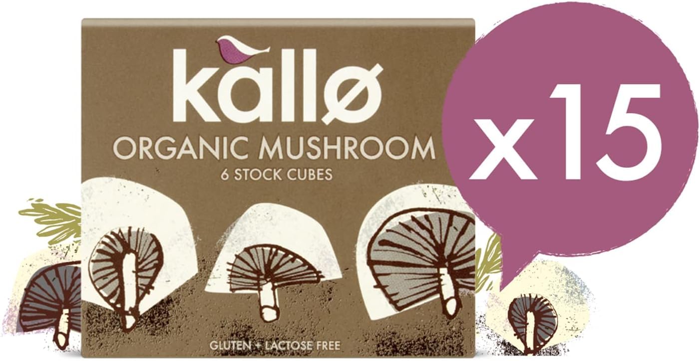 Kallo Organic Mushroom Stock Cubes - Gluten Free, Vegan & Coeliac Friendly Vegetable Stock 8