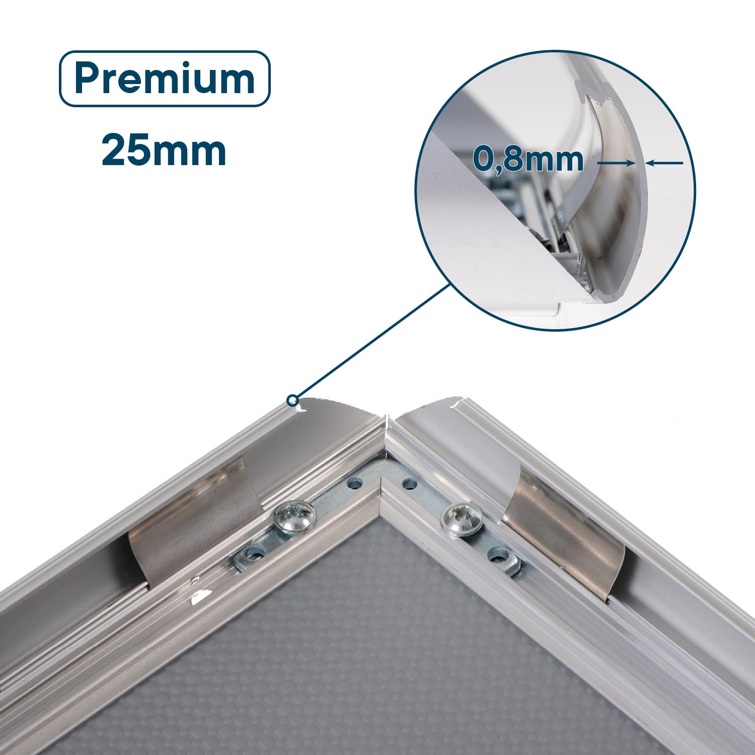 Europel A4 Silver Snap Frame - Anodised Aluminium, Mitred Corners, Anti-Glare Cover 3