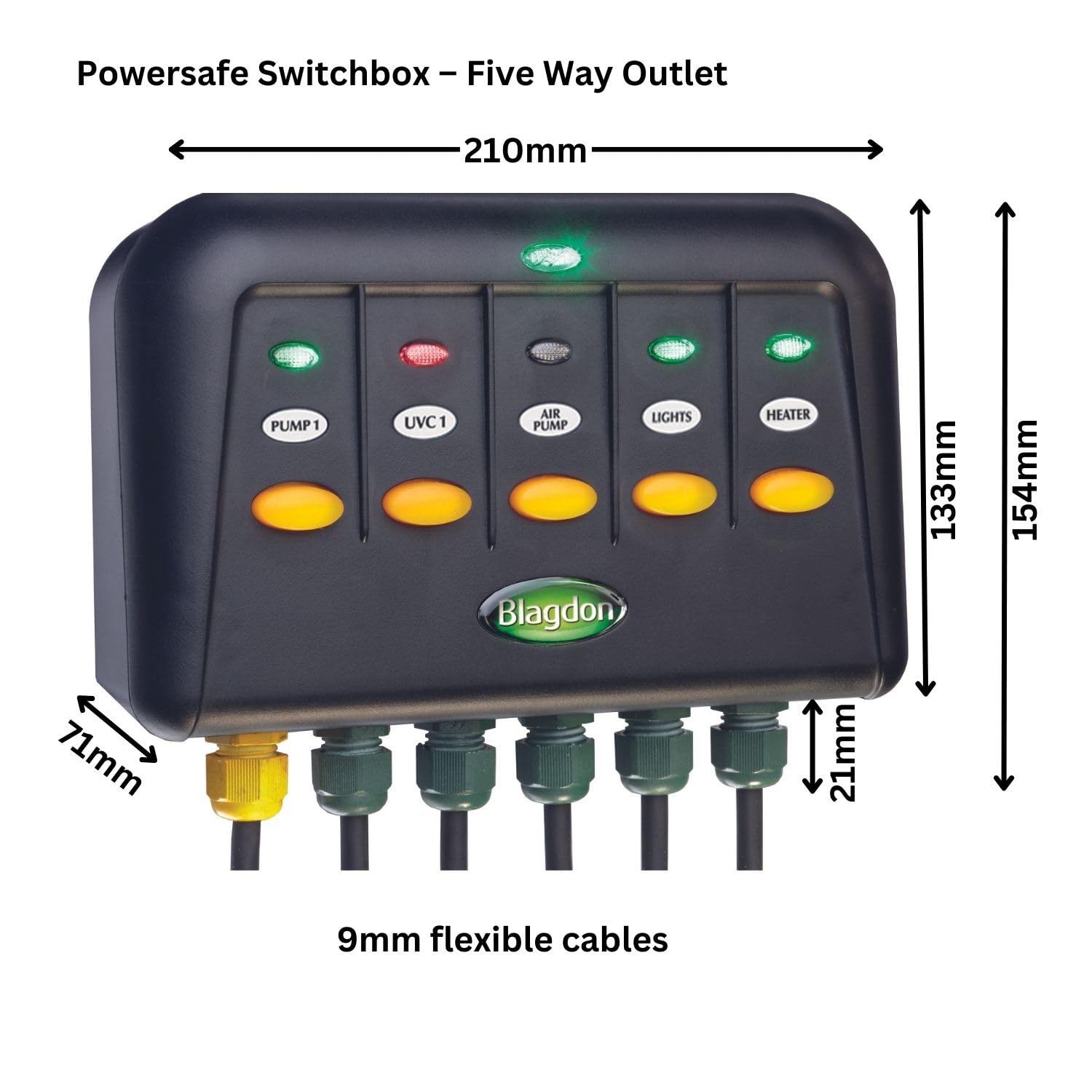Blagdon Powersafe Garden & Pond Electrical Switch Box - 5 Outlet, Weatherproof, Black 6
