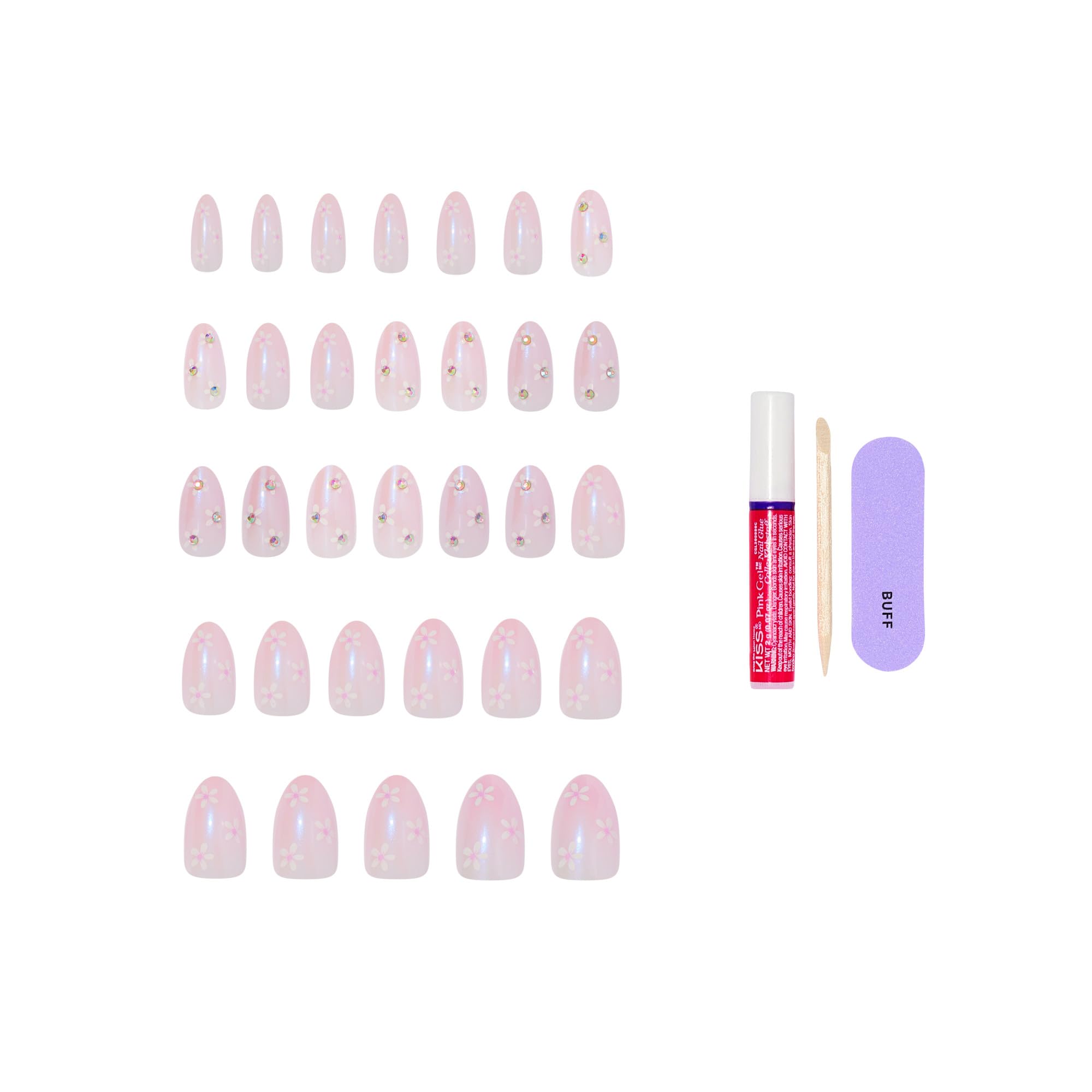 KISS GLAM JEWEL NAILS - Breeze of Bliss | White Almond Medium | 32 Nails 4