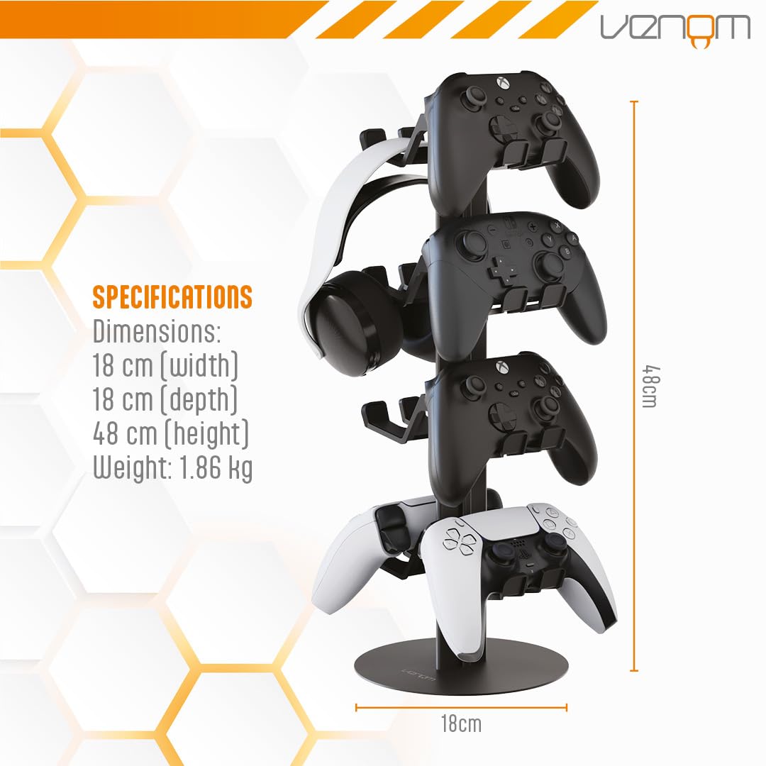 Venom Universal Headset & Controller Stand - 4-Tier Metal Organizer for 8 Controllers | Black 7