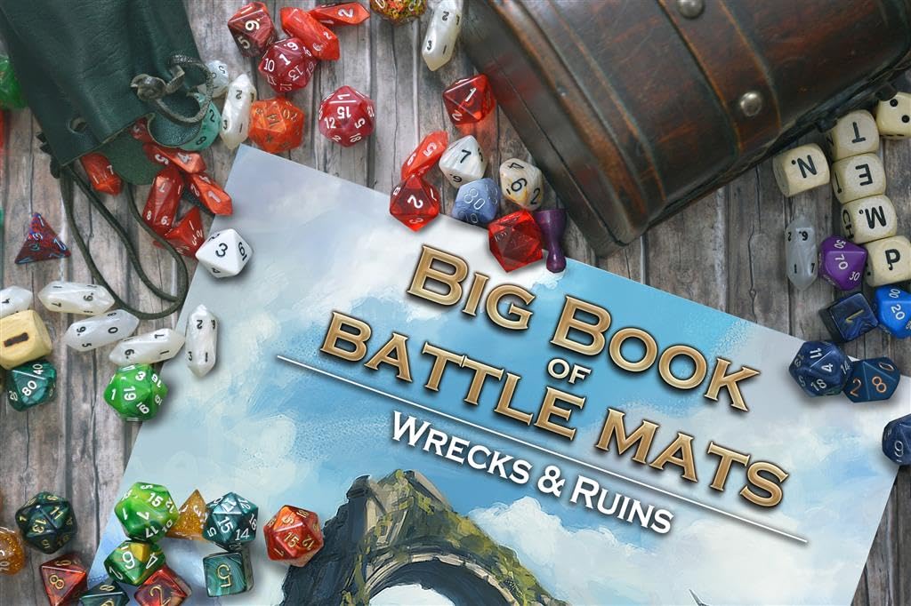 Loke BattleMats Big Book of Battle Mats Wilds, Wrecks & Ruins | 1' Grid | Dry/Wet Marker Safe