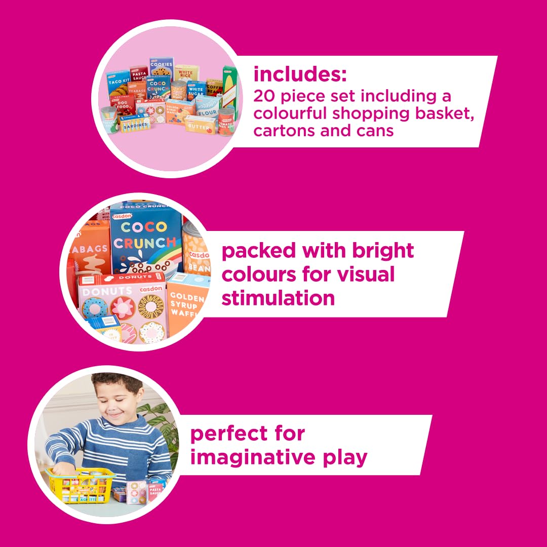 Casdon Colourful Toy Shopping Basket for Children Aged 2+ | 20 Piece Set | Yellow Plastic 5