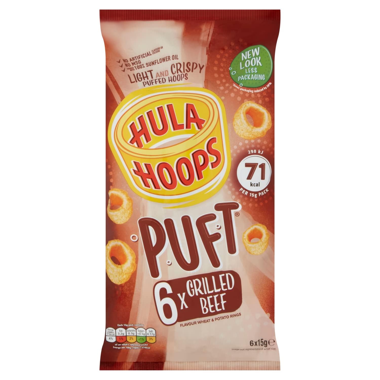 Hula Hoops Puft Rindfleischgeschmack Multipack – 6 x 15 g | Leichte und knusprige Puff-Snacks, in Sonnenblumenöl gegart
