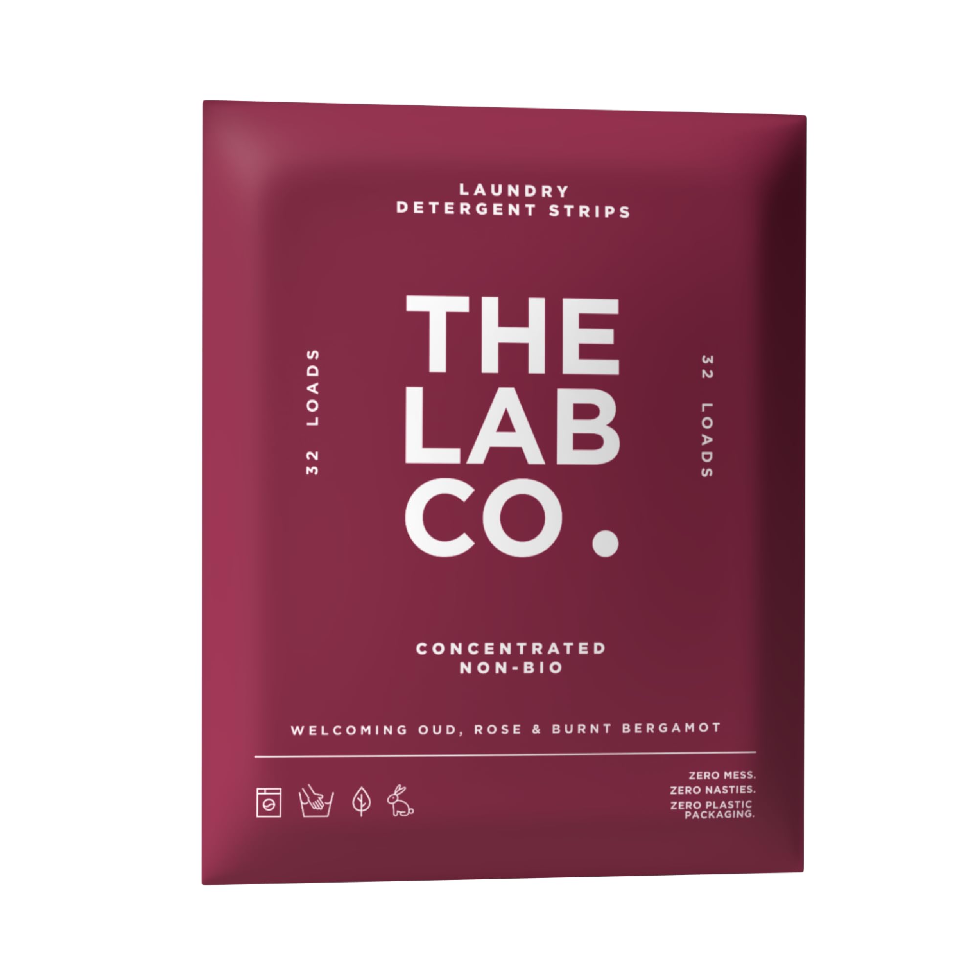The Lab Co. Laundry Detergent Strips | Eco Ultra-Concentrated | Non-Bio | Welcoming Oud Rose Bergamot | 32 Loads