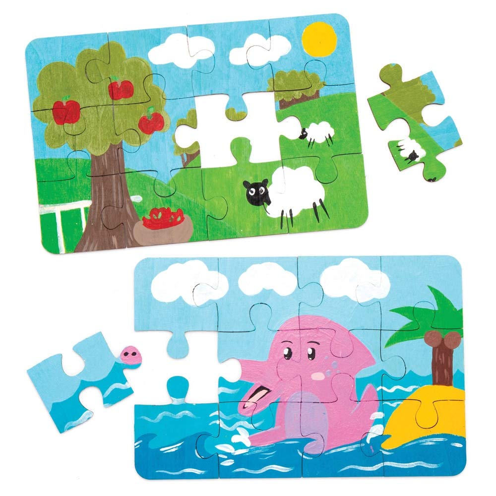 Baker Ross Wooden Jigsaw Puzzles - Blank Canvas for Creativity | 12 Pieces, 18 x 12 cm | Pack of 8 3