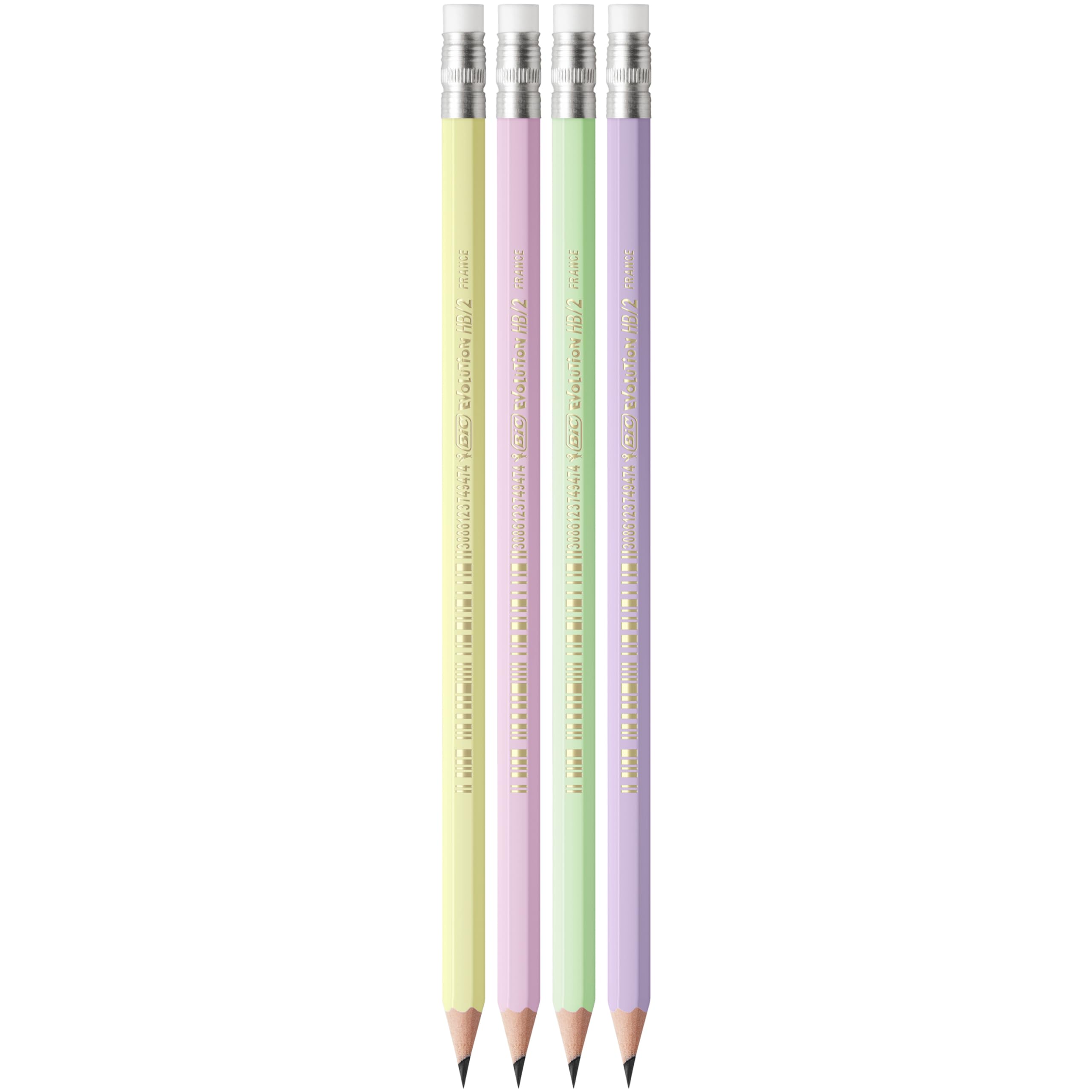 BIC Evolution Pastel Graphite Pencils with Eraser | HB Lead | Pack of 12 | Hexagonal Grip