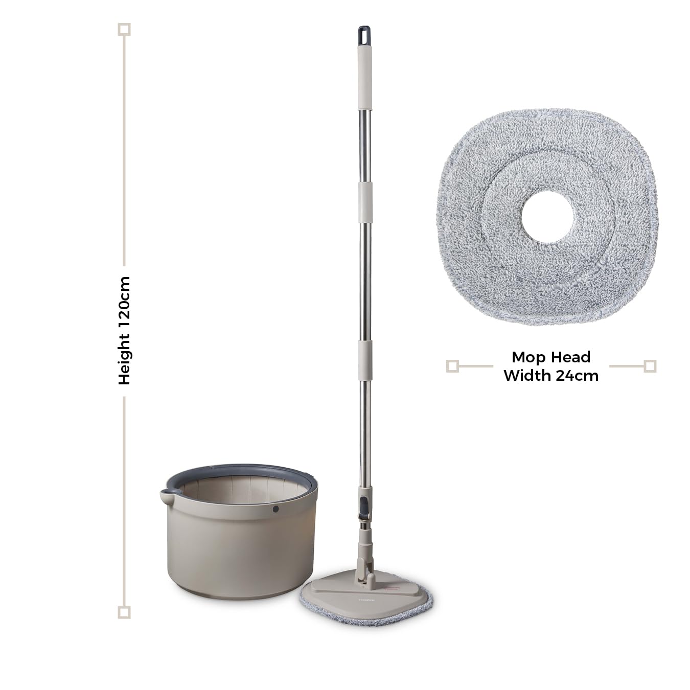 Tower Duo Compact Spin Mop & Bucket - Clean/Dirty Water Separation | 2 Microfibre Pads | Latte & Grey 9