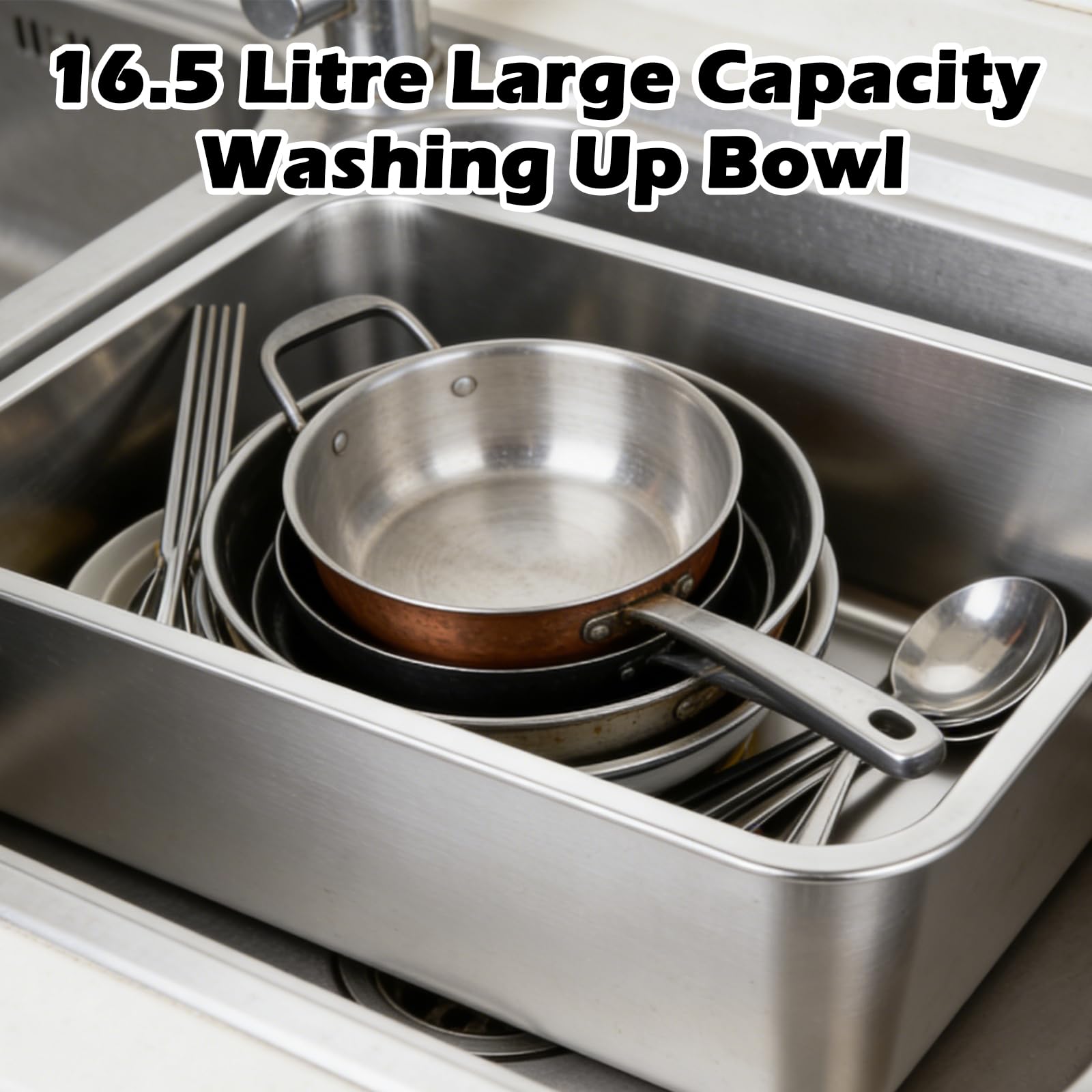 ASelected 304 Stainless Steel Washing Up Bowl - 16.5L Capacity | 44.5cm Outer Size | Built to Last 3