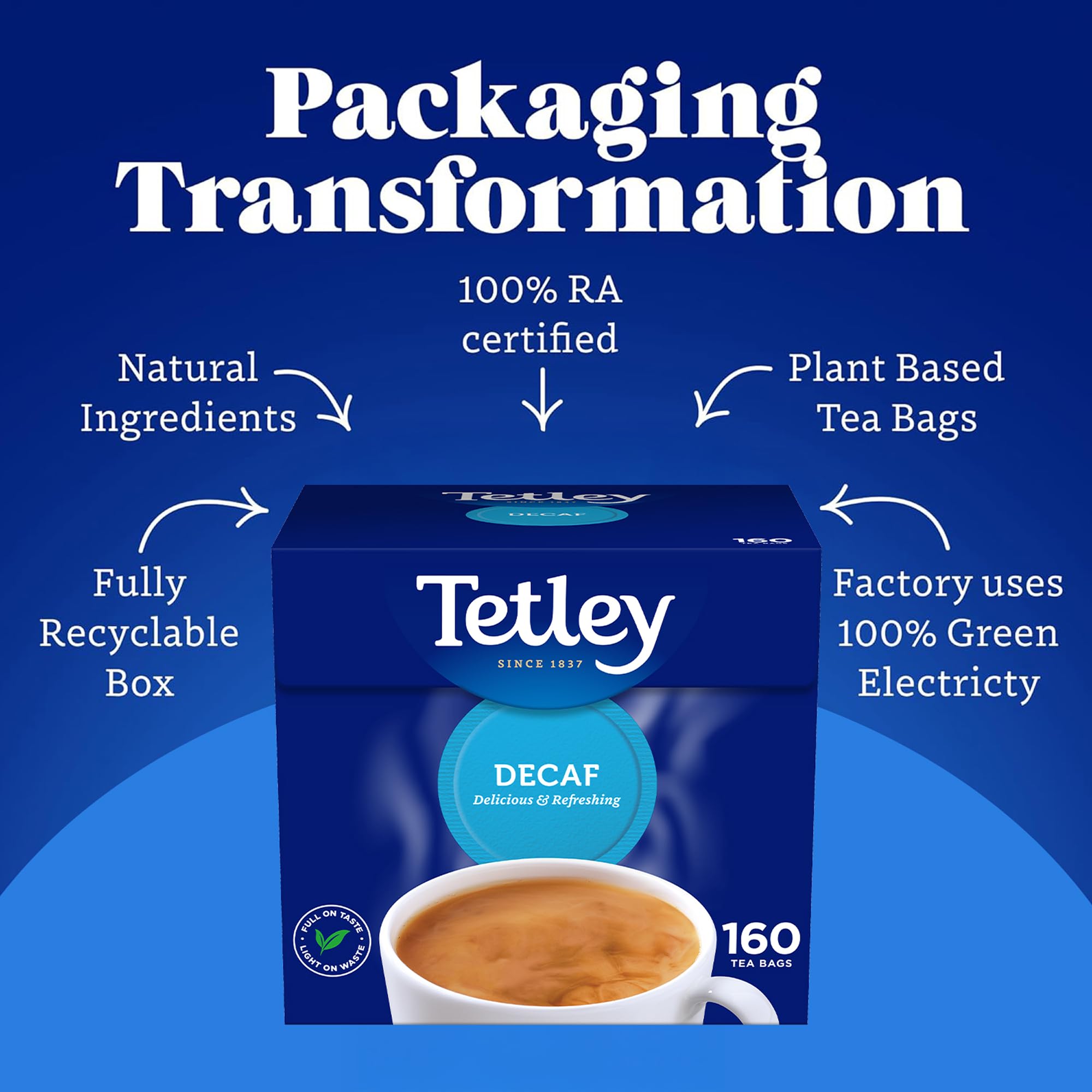 Tetley Original Decaf Black Tea Bags - Caffeine-Free, Rich Flavour | 160 Count, Single Pack 4