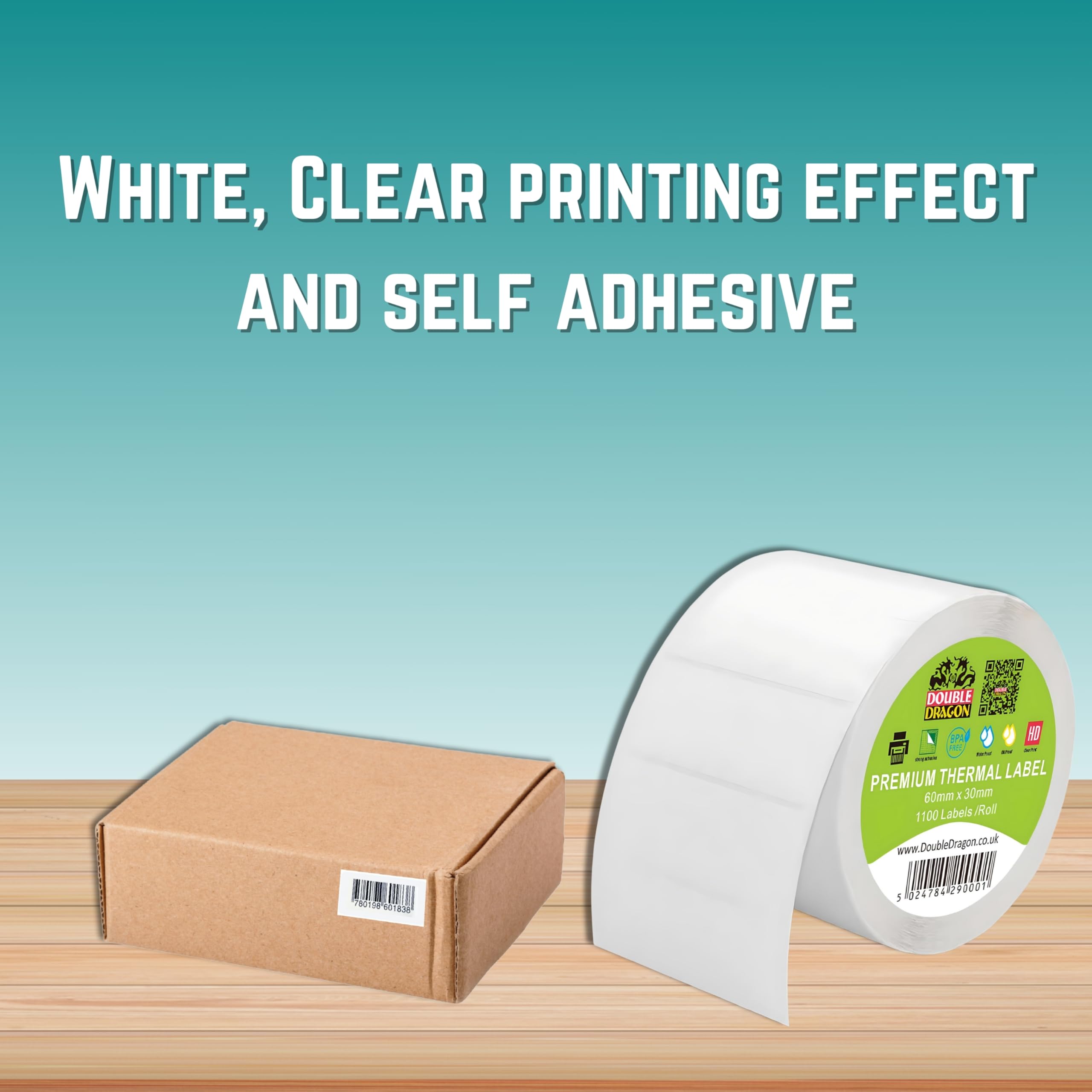 Double Dragon Direct Thermal Printer Labels - 60mm x 30mm, 1,100 Labels per Roll