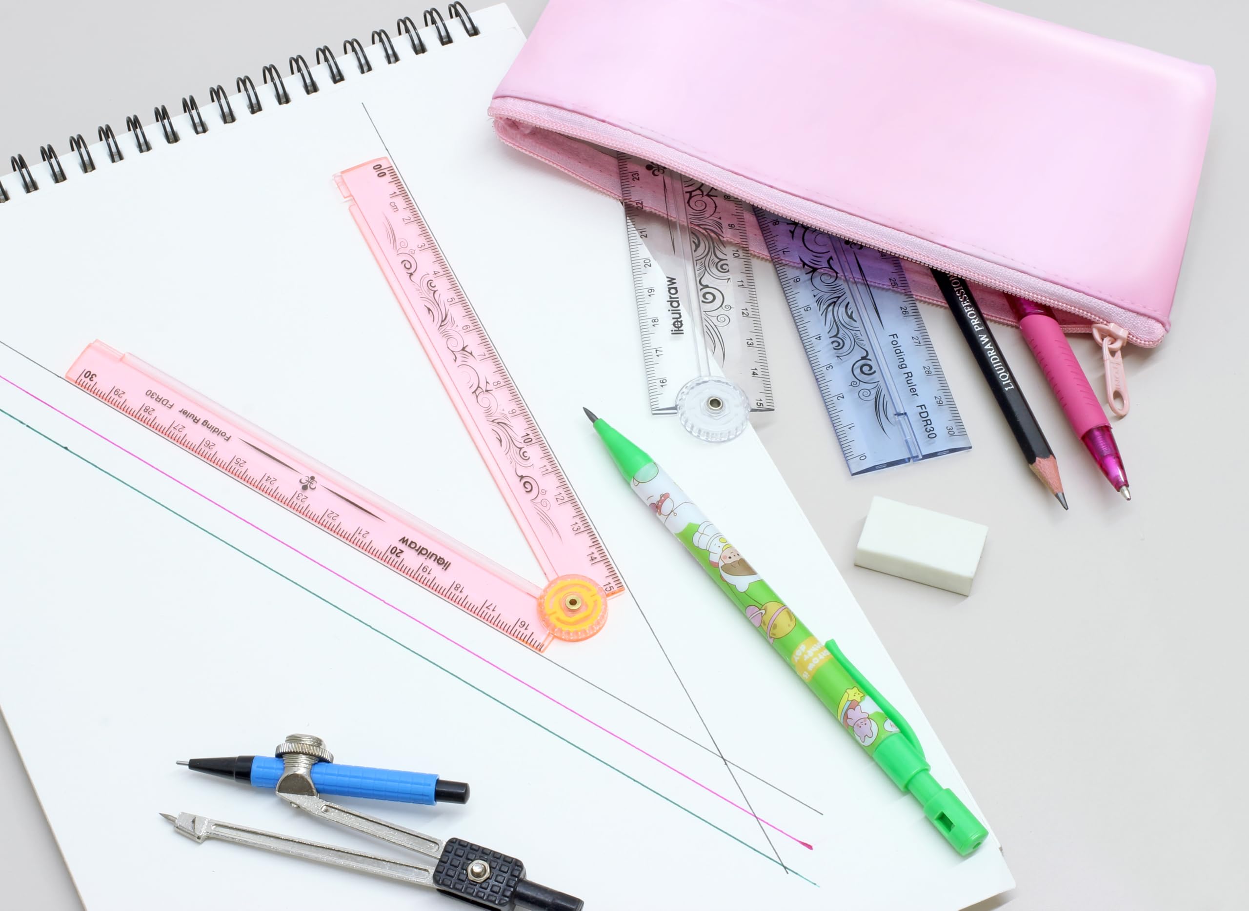 Liquidraw Folding Ruler - 30cm Graduated, Clear Plastic, Foldable to 15cm | Model FDR30
