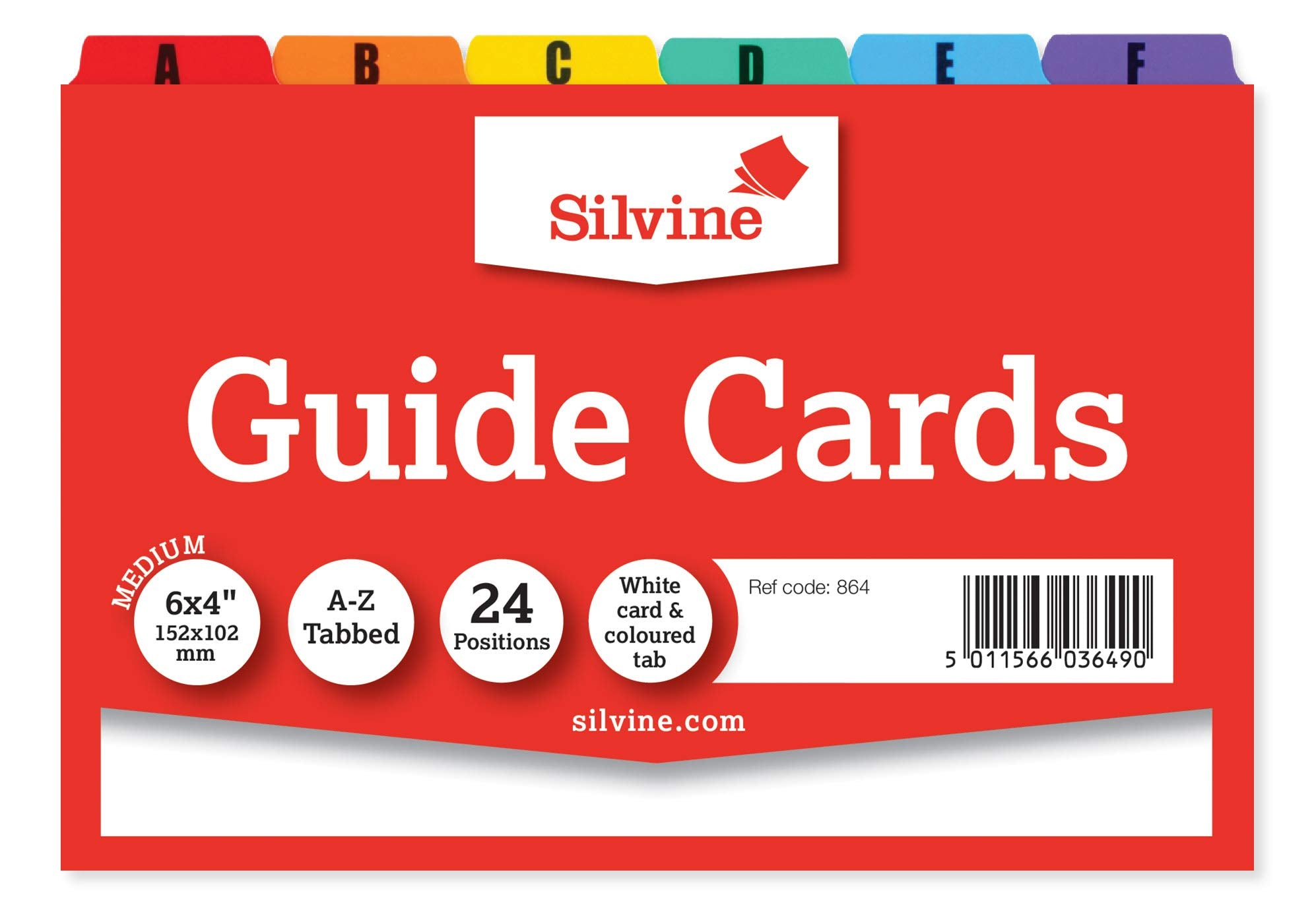 Silvine A6 Plain White Tabbed A-Z Guide Cards Ref 864 | 24 Pack | 6x4"