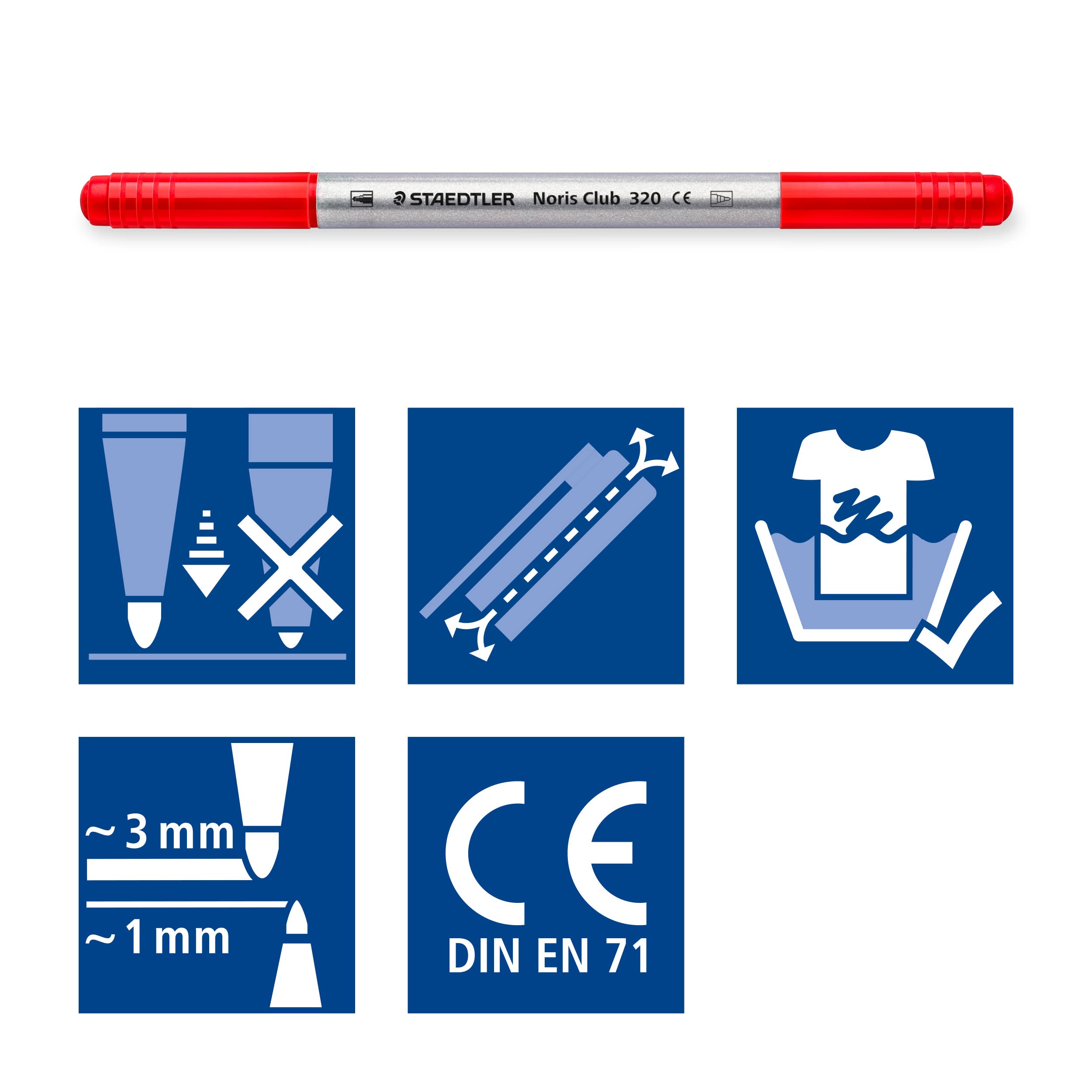 STAEDTLER Noris Club Double Ended Fibre Tips - 10 Count Pack | Washable Ink | Dual 1.0mm & 3.0mm Tips 6