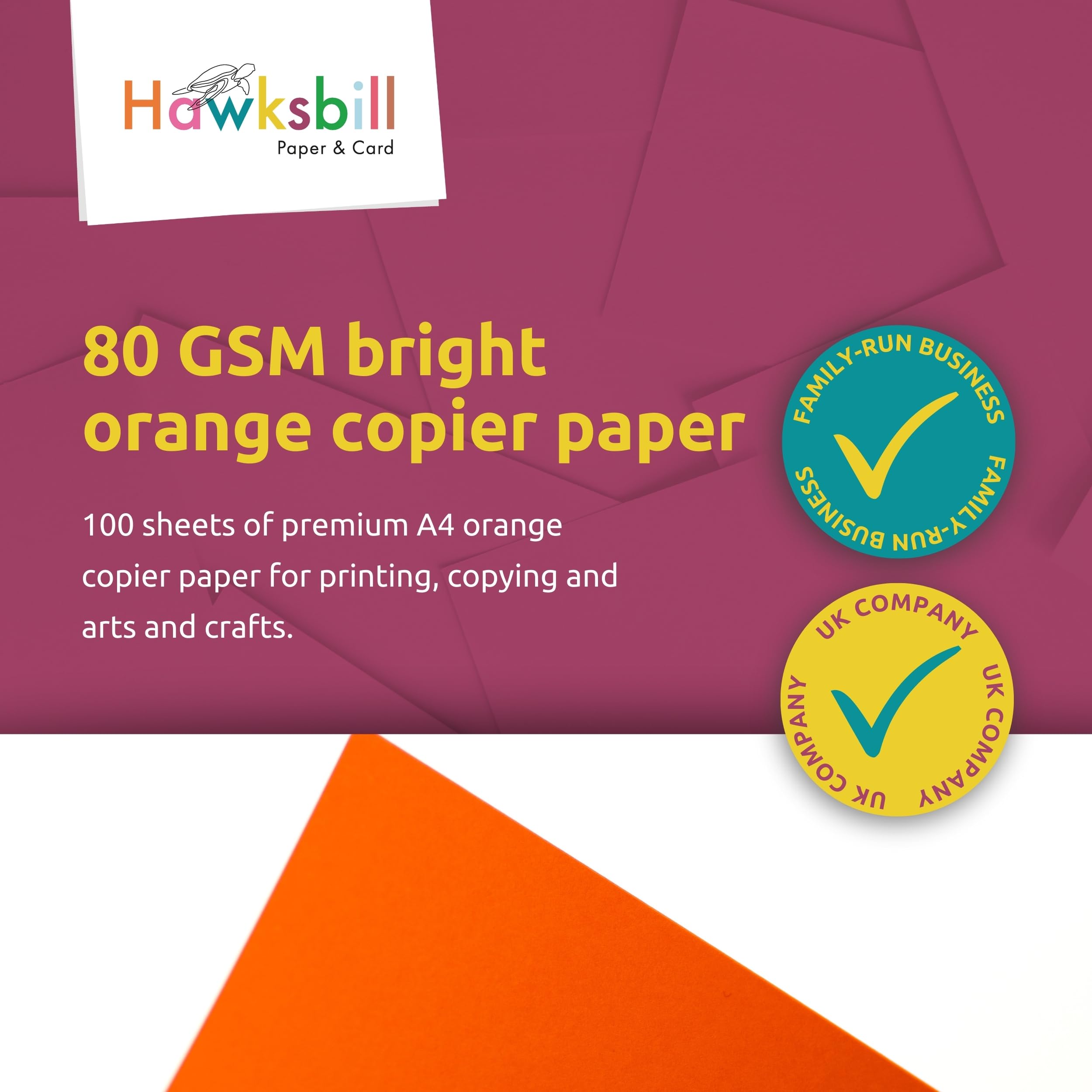 Hawksbill Orange Copy Paper A4 80 GSM - 100 Sheet Pack for Premium Printing