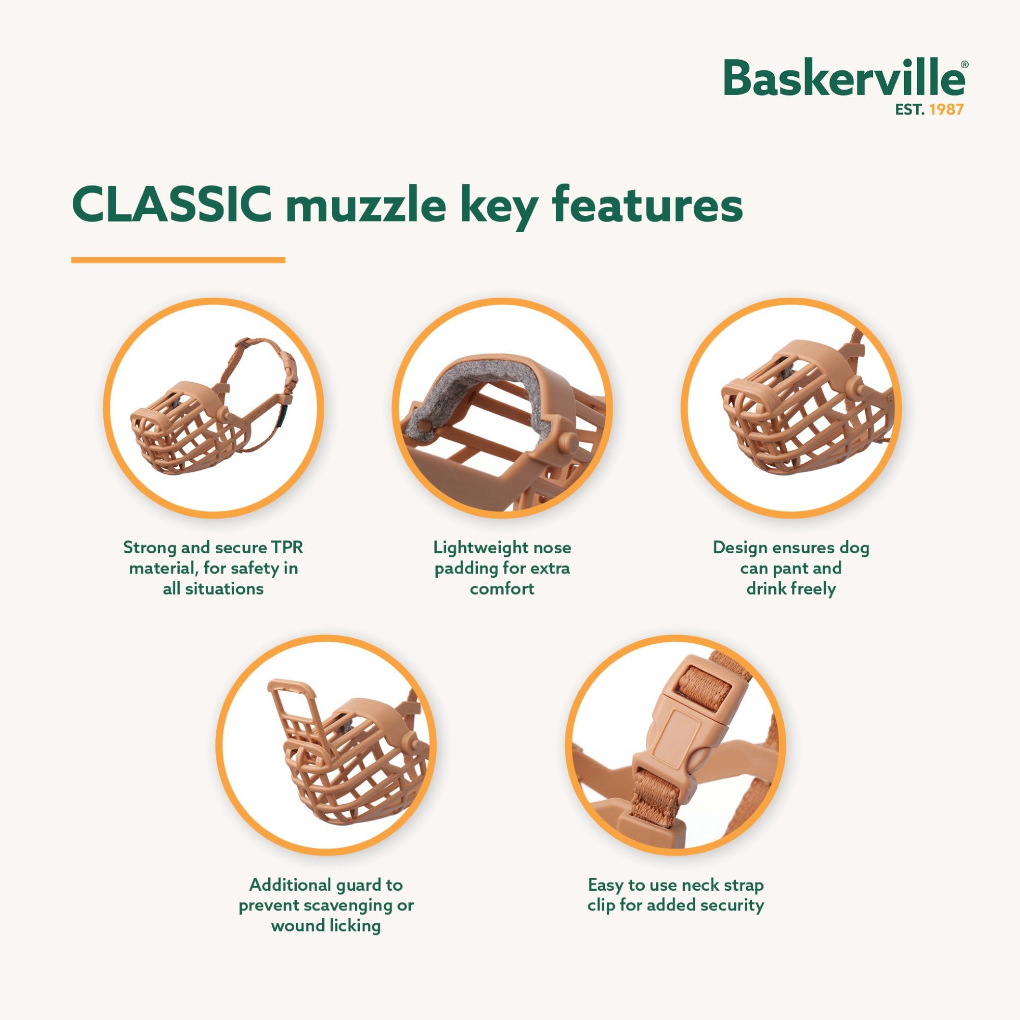 Baskerville Classic Basket Muzzle - Size 1, Brown, Prevents Biting & Scavenging 4